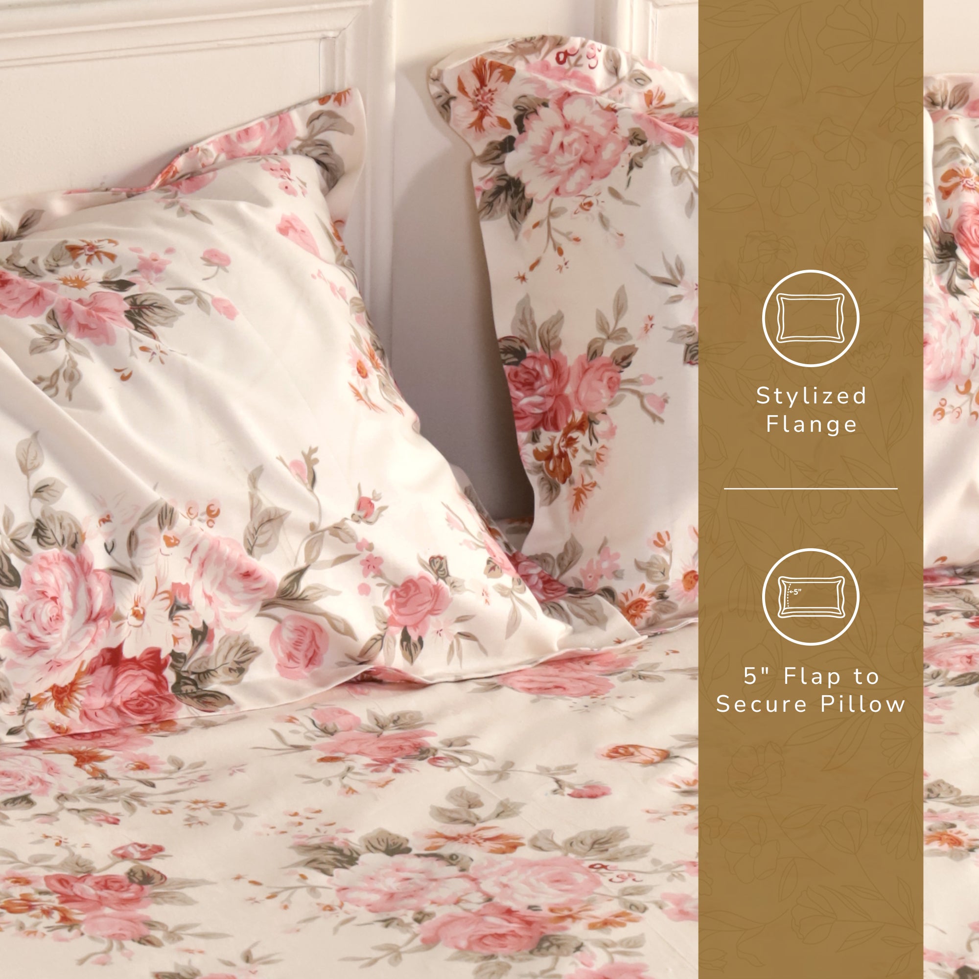 Rose Queen Fitted Sheet with 2 Pillow Covers 100% Cotton 160 TC Floral Bunch Pink