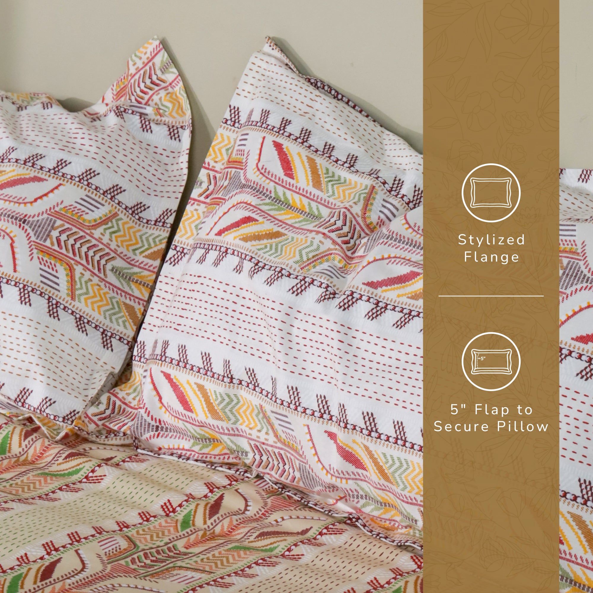 Jaipur Bagh Queen Fitted Sheet with 2 Pillow Covers 100% Cotton 120 TC Kantha Stitch Red