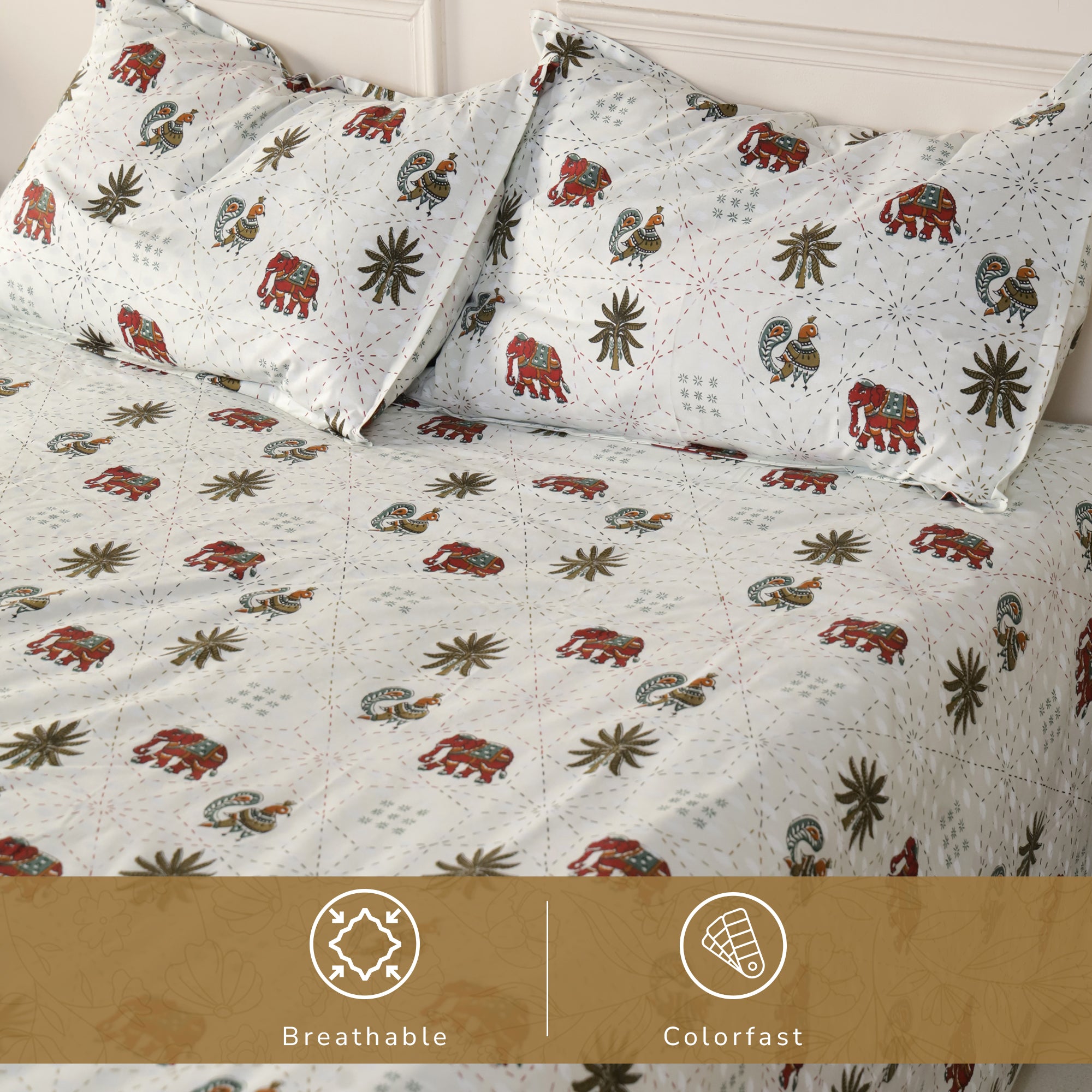 Jaipur Bagh King Bedsheet with 2 Pillow Covers 100% Cotton 120 TC Block Print Green