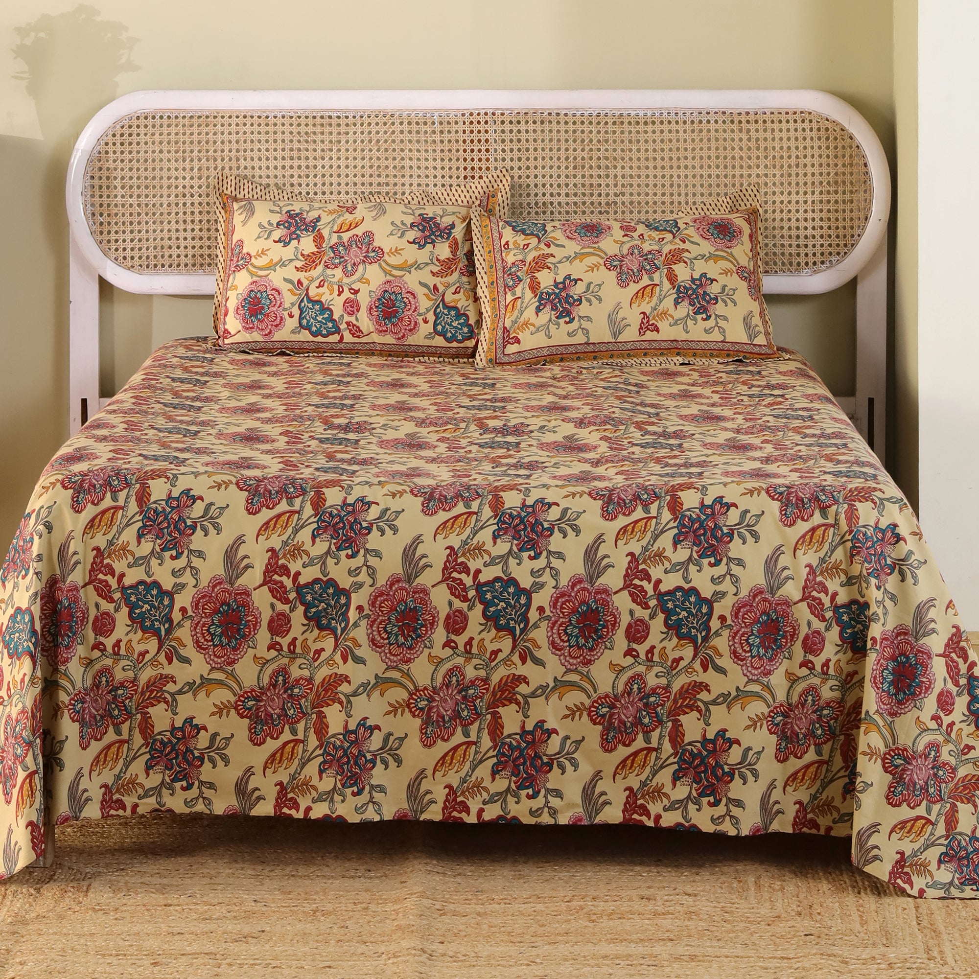 Jaipur Bagh King Bedsheet with 2 Pillow Covers 100% Cotton 120 TC Chartook Brown