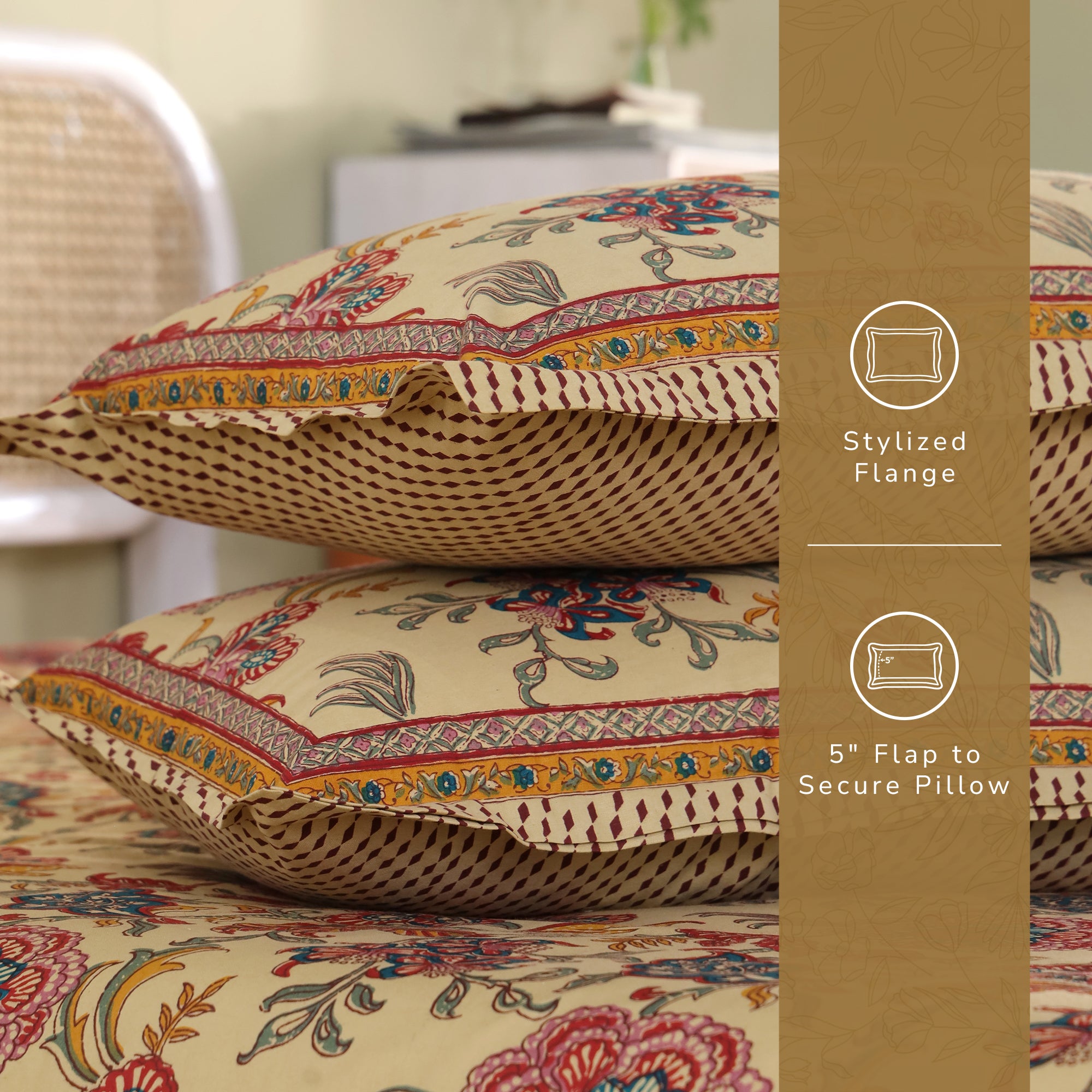 Jaipur Bagh King Bedsheet with 2 Pillow Covers 100% Cotton 120 TC Chartook Brown