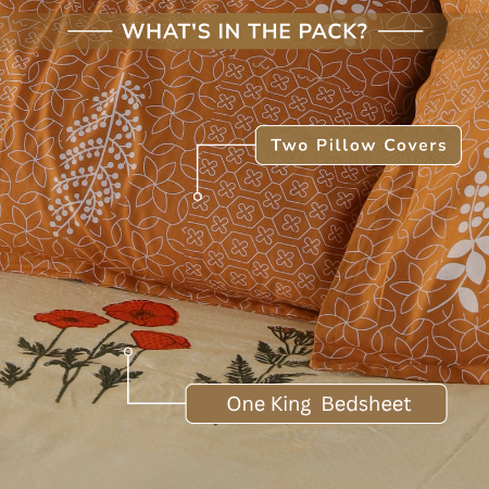 Jaipur Bagh King Bedsheet with 2 Pillow Covers 100% Cotton 120 TC Ethnic Block Yellow Khari Print