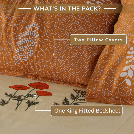 Jaipur Bagh King Fitted Sheet with 2 Pillow Covers 100% Cotton 120 TC Ethnic Block Yellow Khari Print