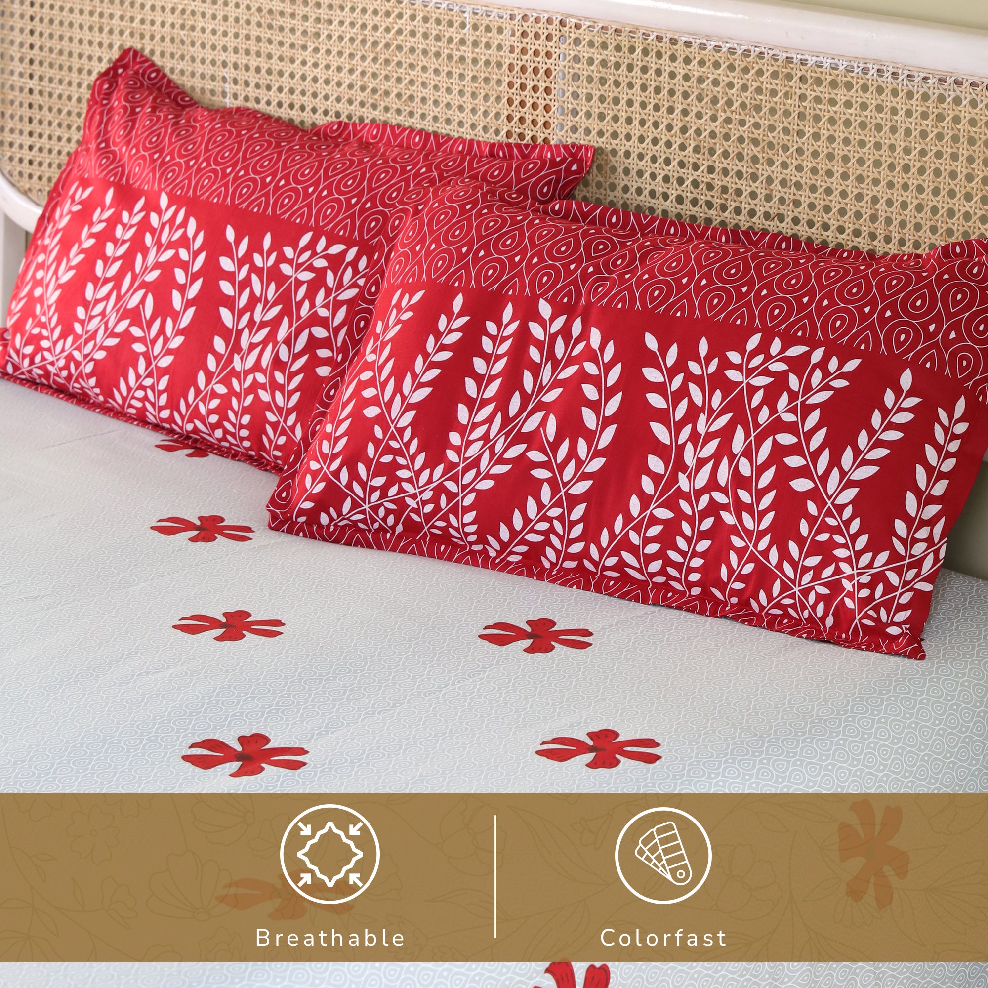 Jaipur Bagh King Bedsheet with 2 Pillow Covers 100% Cotton 120 TC Classy Floral Grey Khari Print