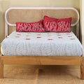 Jaipur Bagh Queen Fitted Sheet with 2 Pillow Covers 100% Cotton 120 TC Classy Floral Grey Khari Print