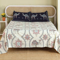 Jaipur Bagh King Bedsheet with 2 Pillow Covers 100% Cotton 120 TC Kashida Print Blue