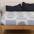 Jaipur Bagh King Fitted Sheet with 2 Pillow Covers 100% Cotton 120 TC Embroydiery Print Blue