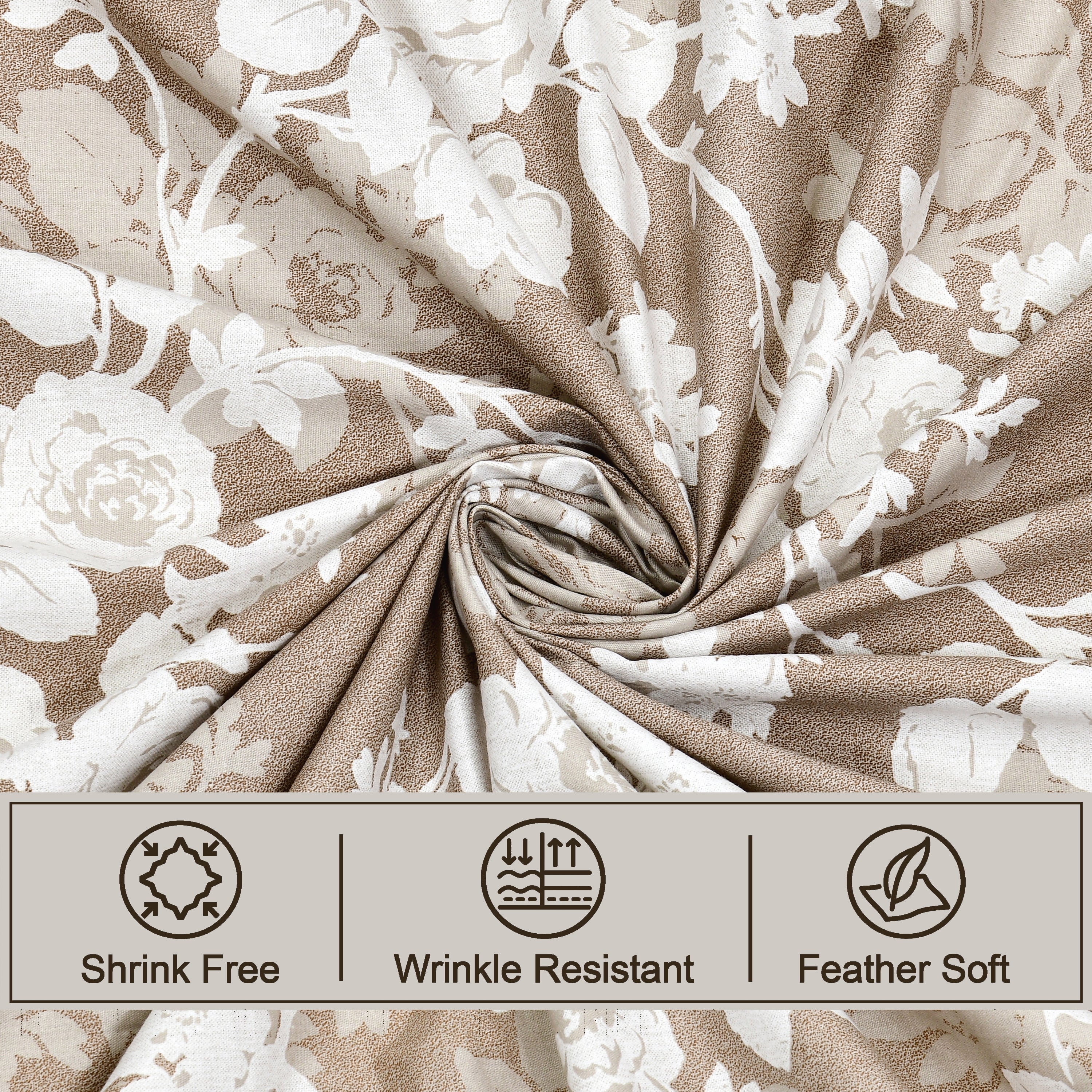 Lotus Queen Fitted Sheet with 2 Pillow Covers 100% Cotton 120 TC Rose Bouquet Brown