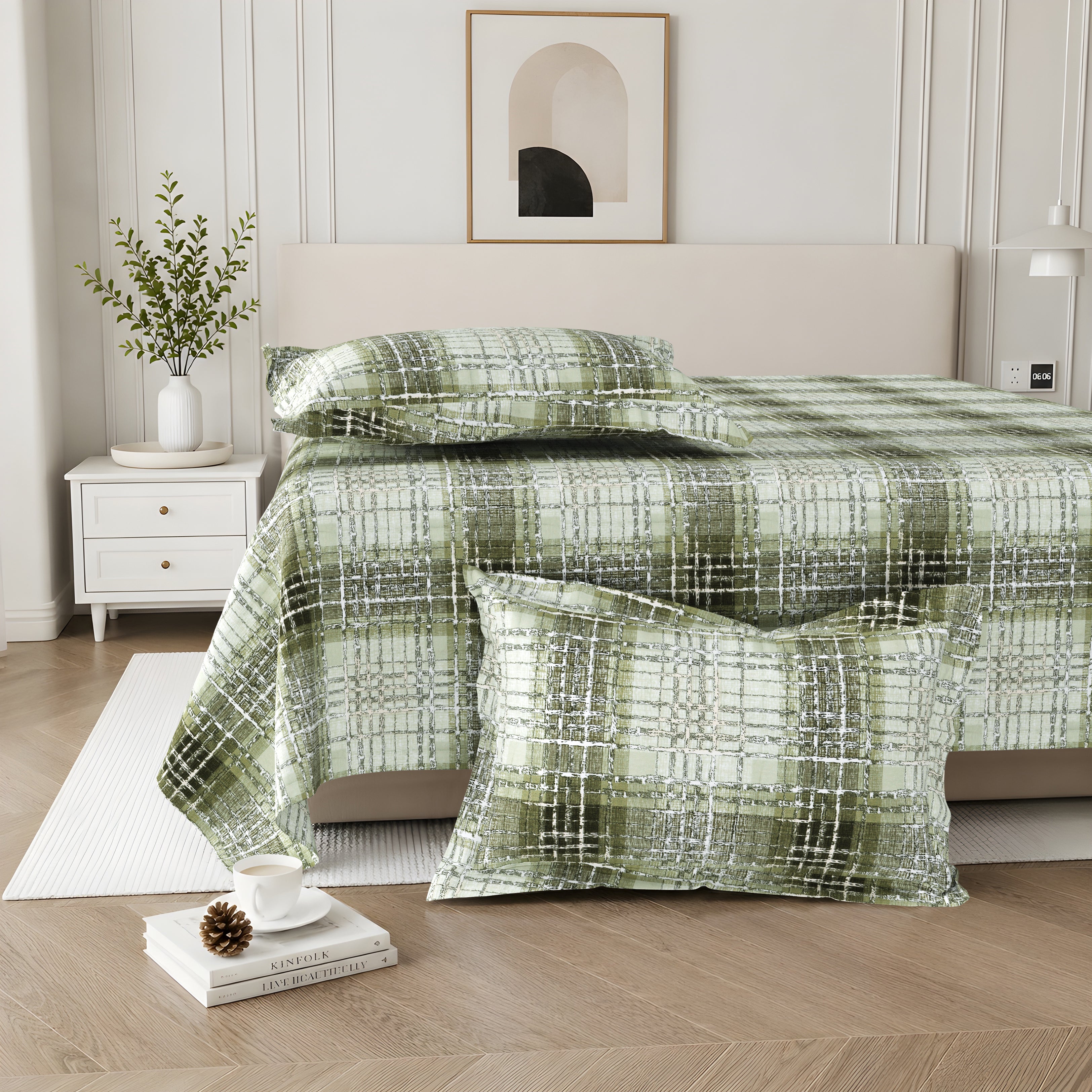 Lotus Queen Bedsheet with 2 Pillow Covers 100% Cotton 120 TC Textured Geometric Grey
