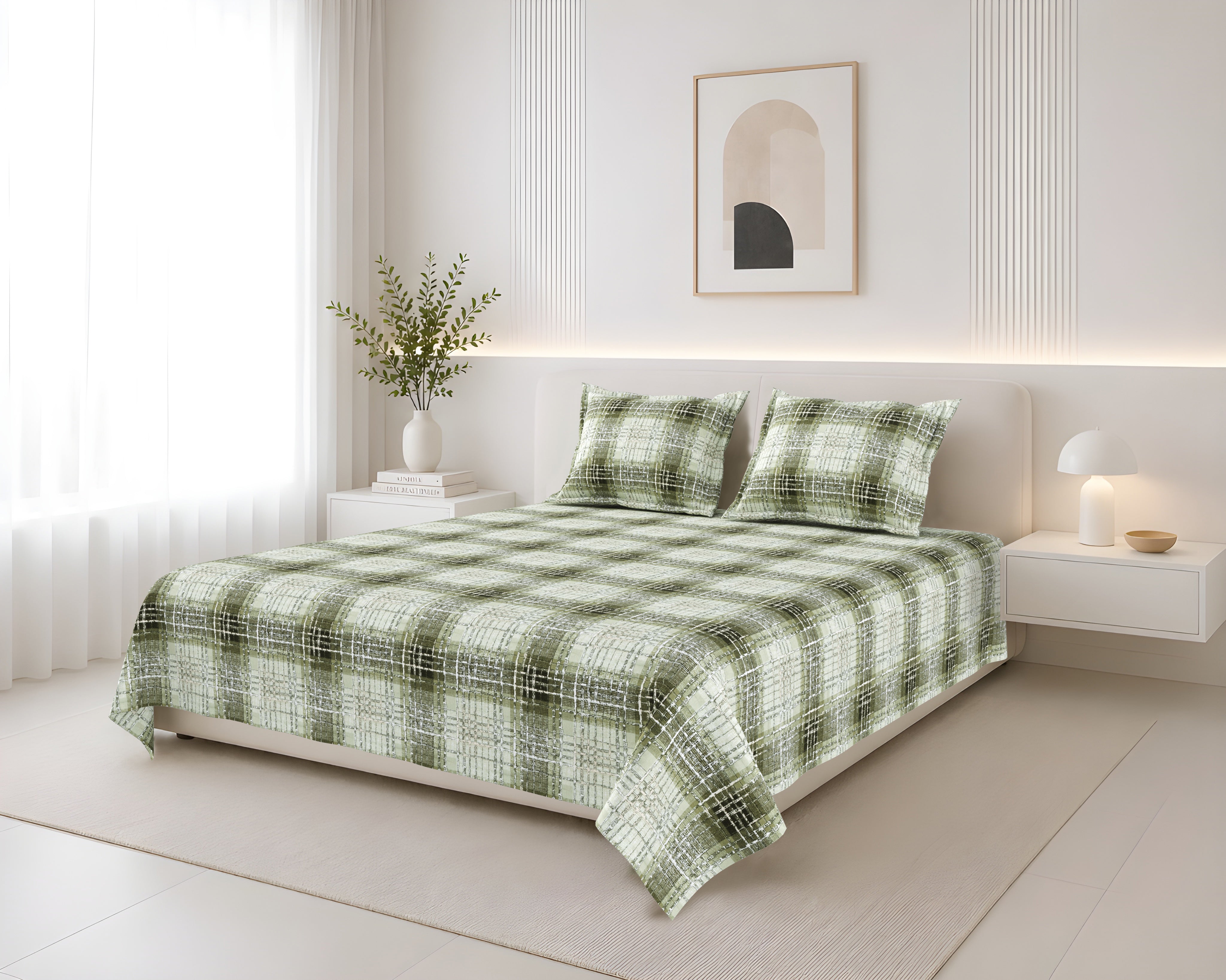 Lotus Queen Bedsheet with 2 Pillow Covers 100% Cotton 120 TC Textured Geometric Grey