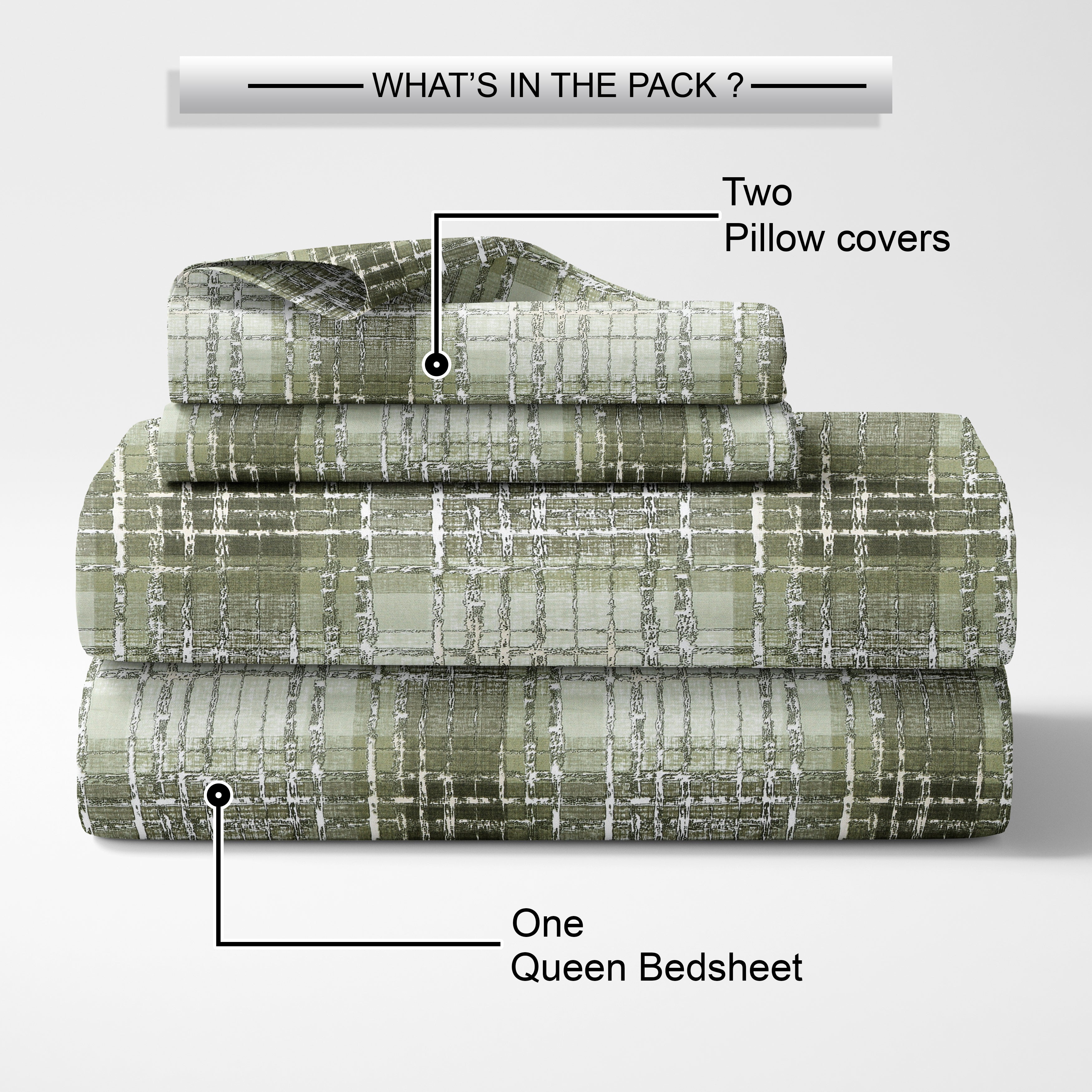 Lotus Queen Bedsheet with 2 Pillow Covers 100% Cotton 120 TC Textured Geometric Grey