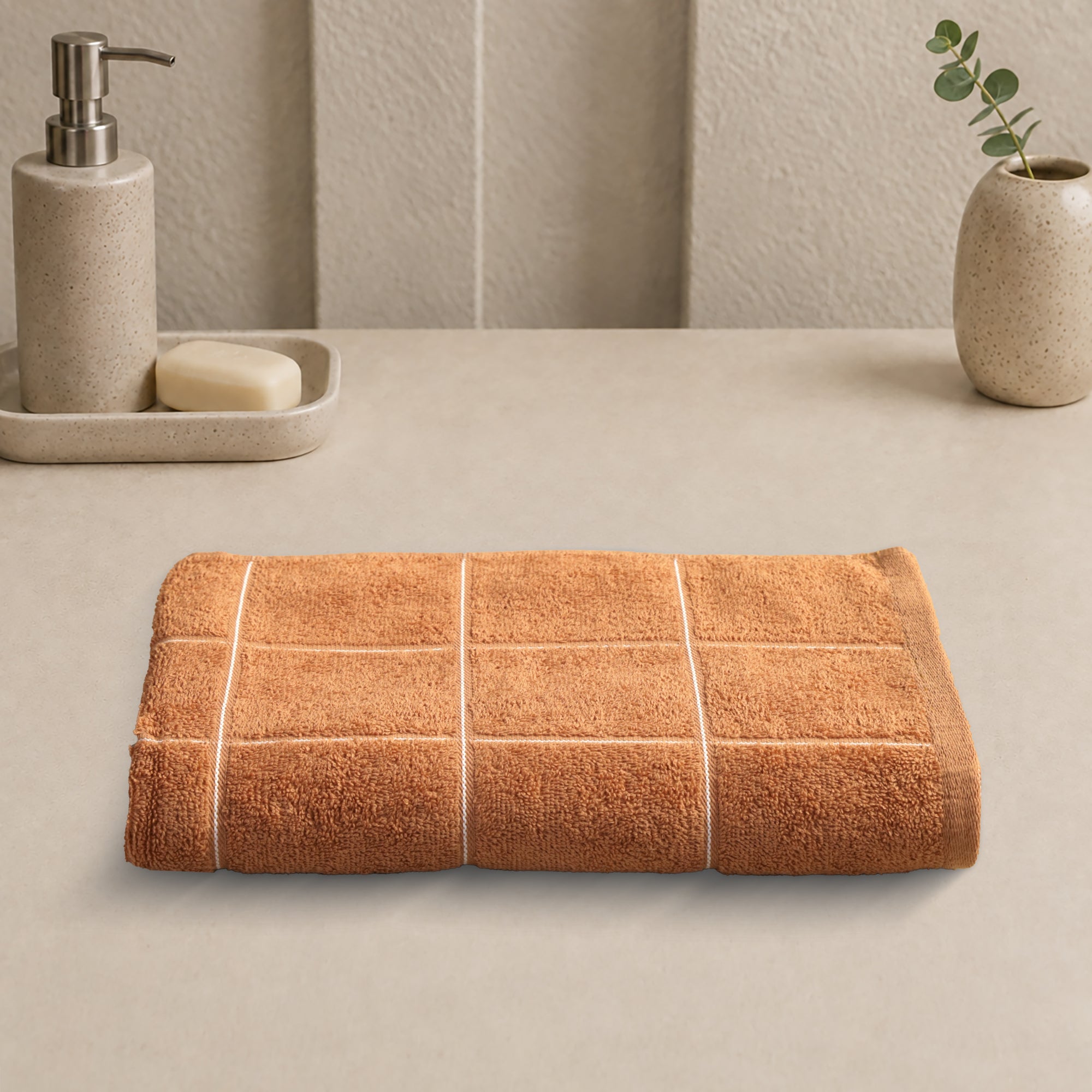 Jasmine Bath Towel 100% Cotton 365 GSM Classic Check Walnut