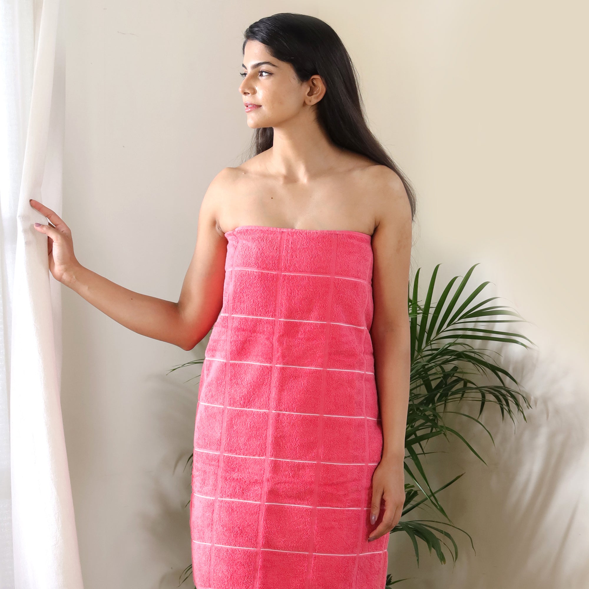 Jasmine Bath Towel 100% Cotton 365 GSM Classic Check Coral