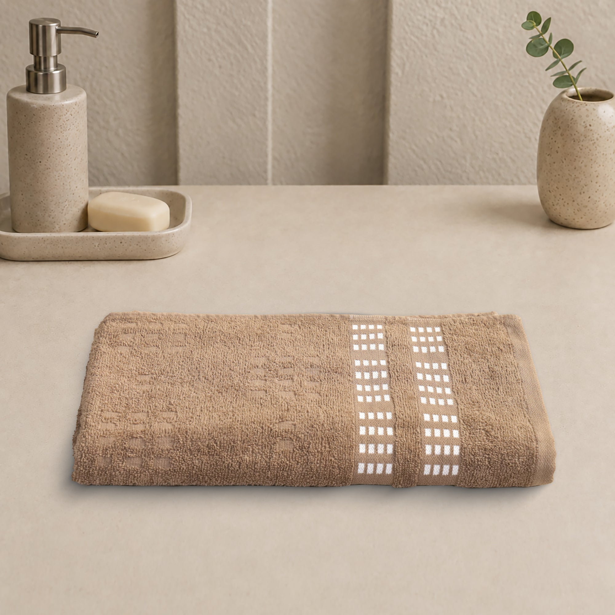 Lotus Bath Towel 100% Cotton 365 GSM Sculpted Border Beige