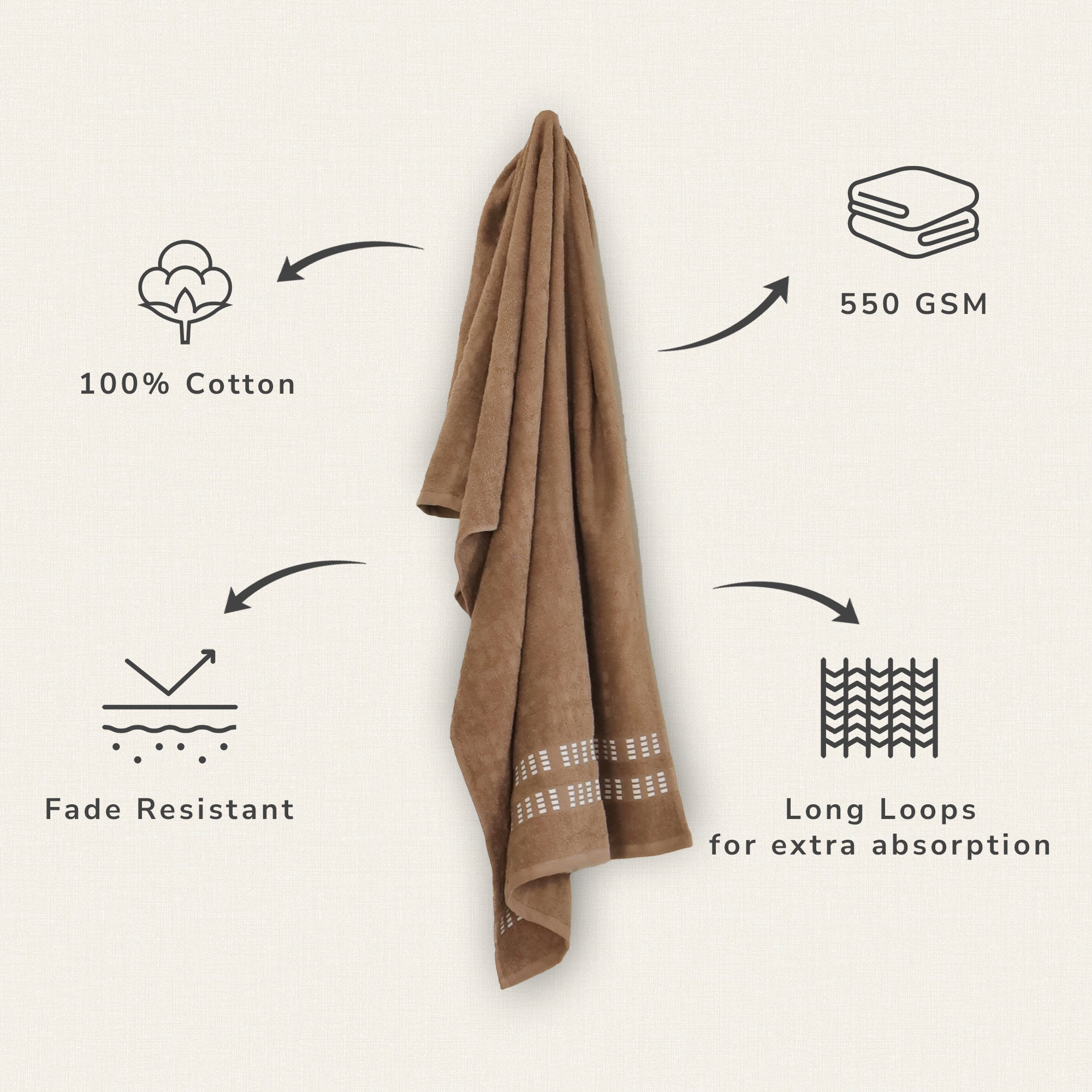 Lotus Bath Towel 100% Cotton 365 GSM Sculpted Border Beige