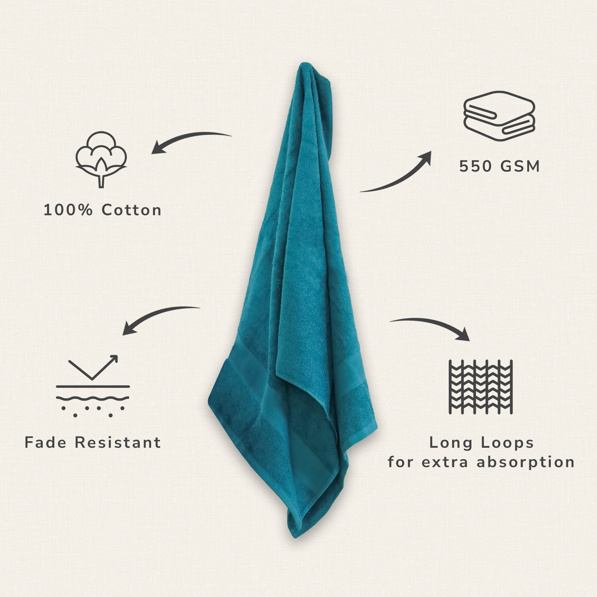 Rose Bath Towel 100% Cotton 420 GSM Self Border Teal