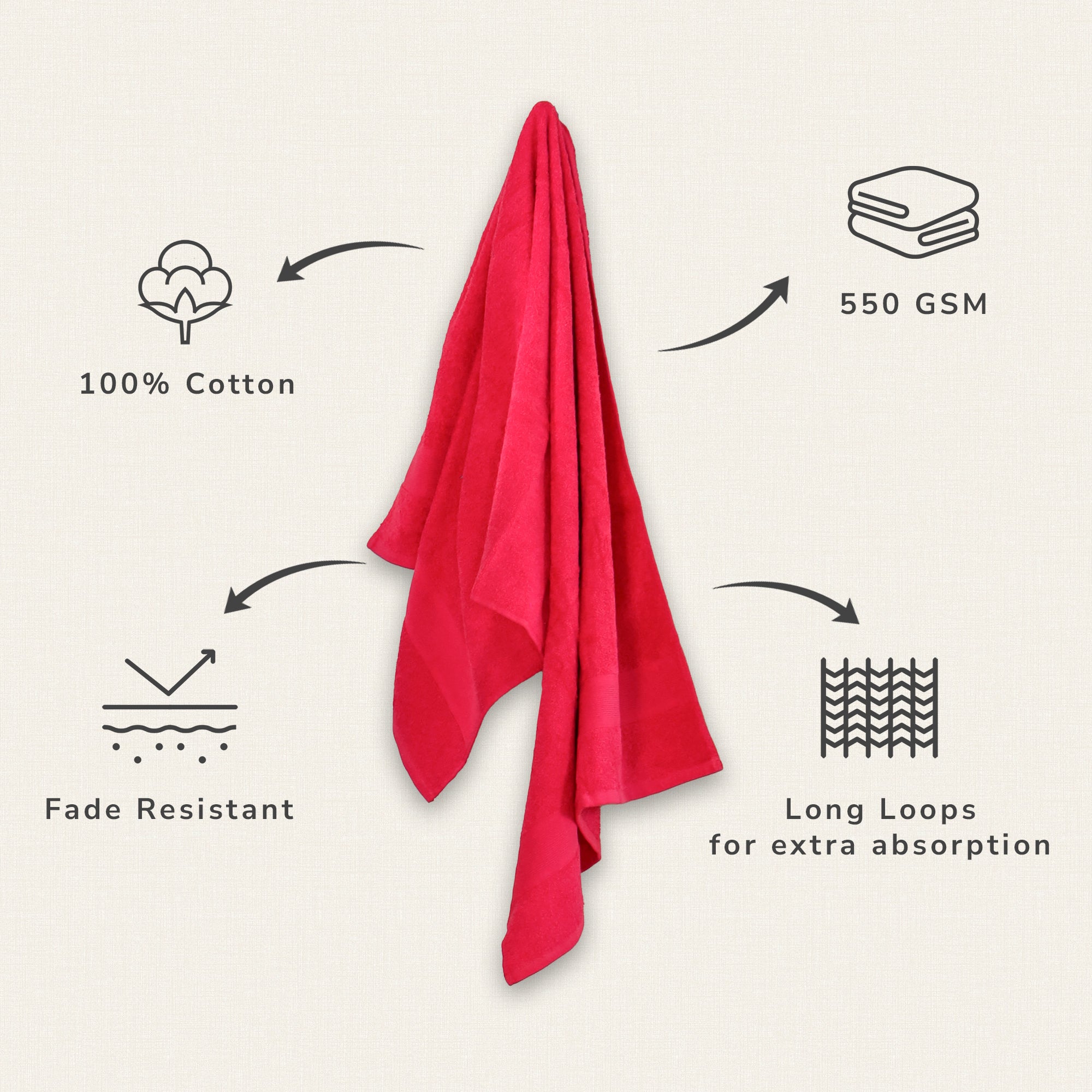 Rose Bath Towel 100% Cotton 420 GSM Self Border Fuschia