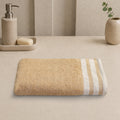 Lily Bath Towel Large 100% Cotton 550 GSM White Border Beige Long Pile