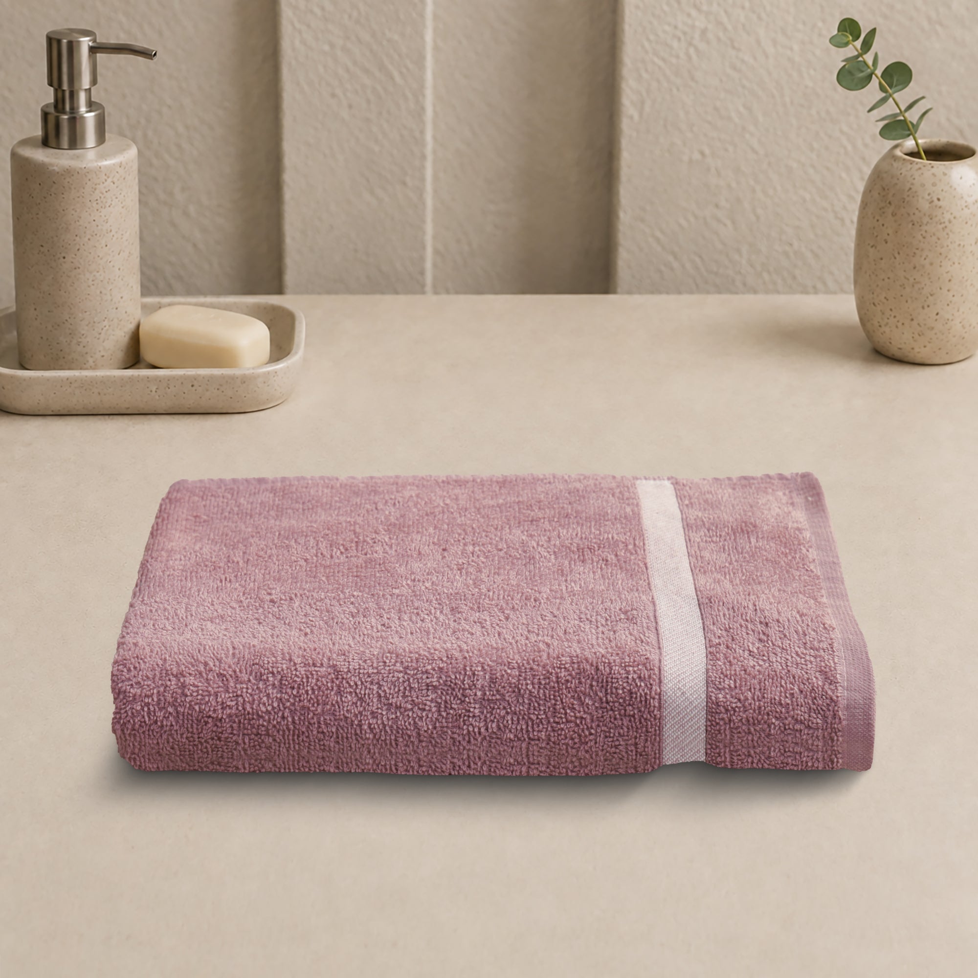 Daisy Bath Towel 100% Cotton 360 GSM Single Border Mauve