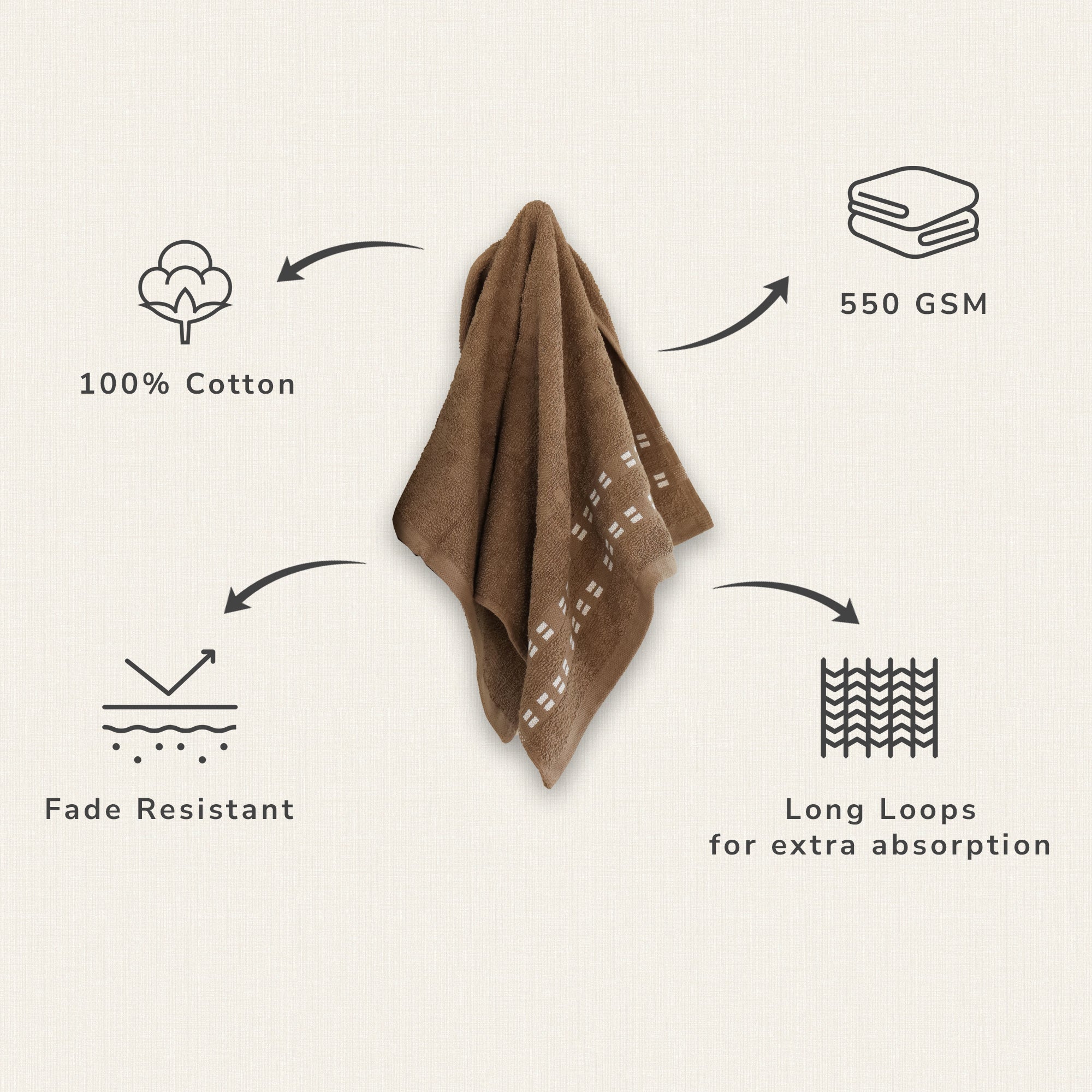 Lotus Hand Towel (Set of 2) 100% Cotton 365 GSM Sculpted Border Beige