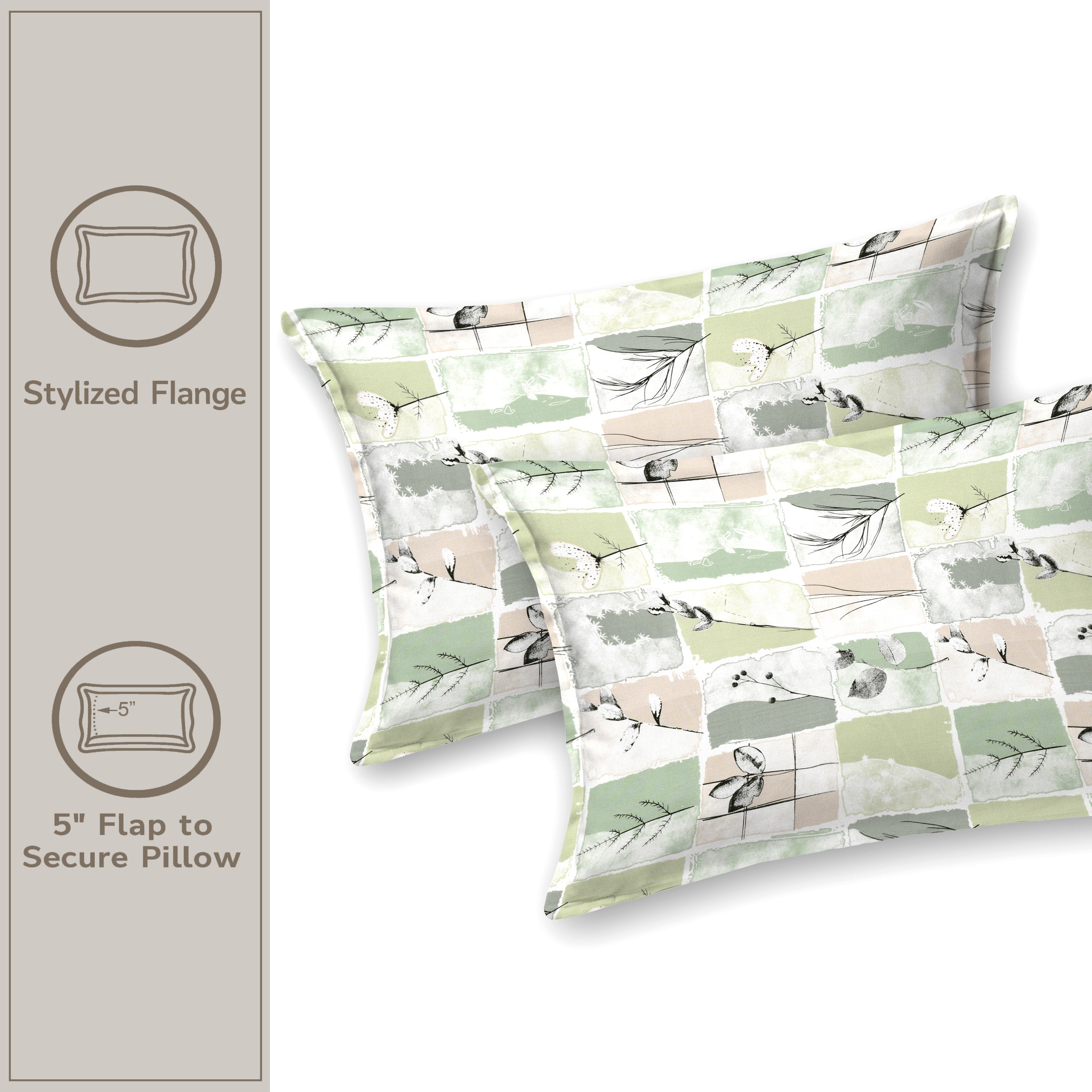 Lily King Fitted Sheet with 2 Pillow Covers 100% Cotton 180 TC Twill Weave Modern Floral Green