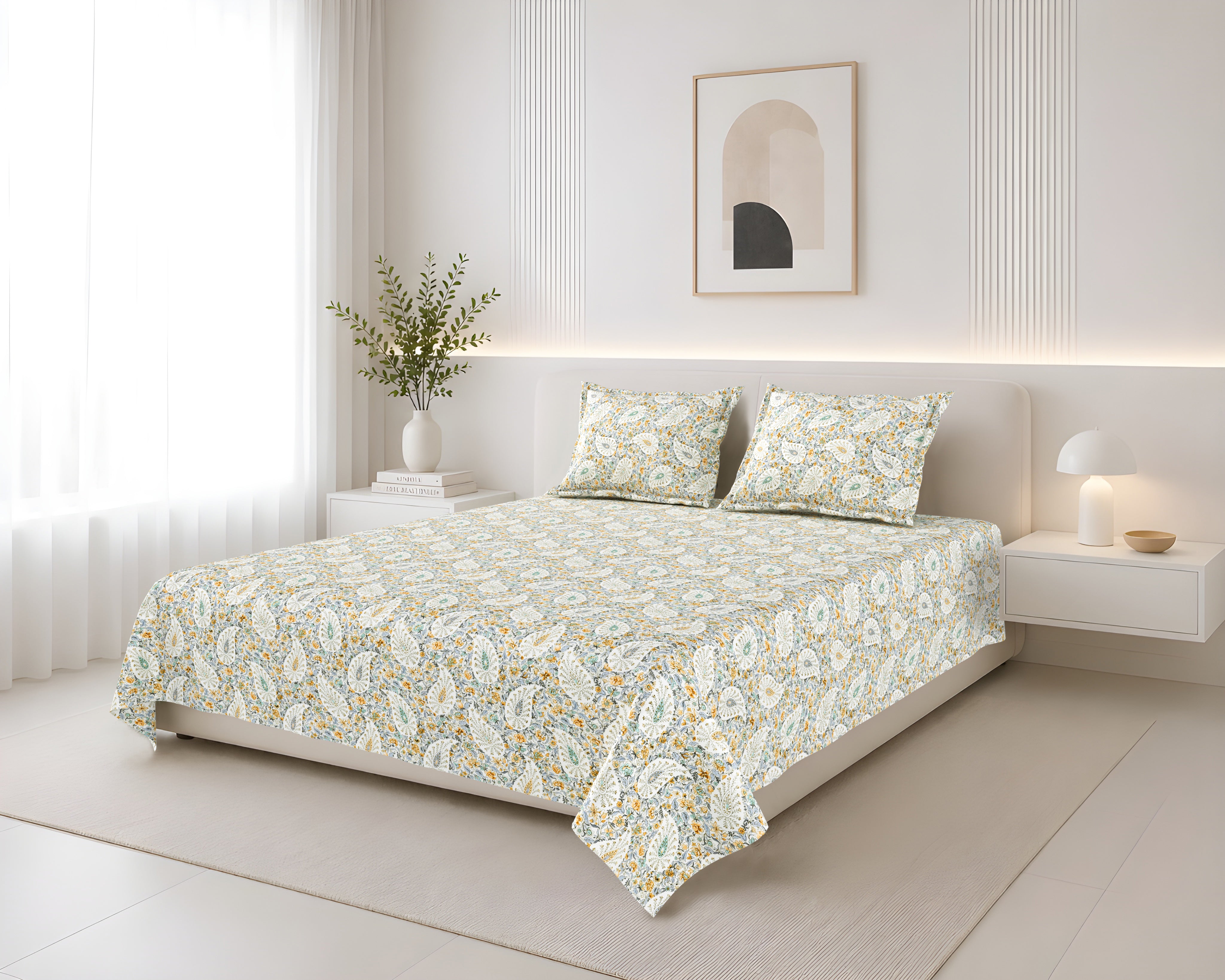 Lily King Bedsheet with 2 Pillow Covers 100% Cotton 180 TC Twill Weave Indian Paisley Blue
