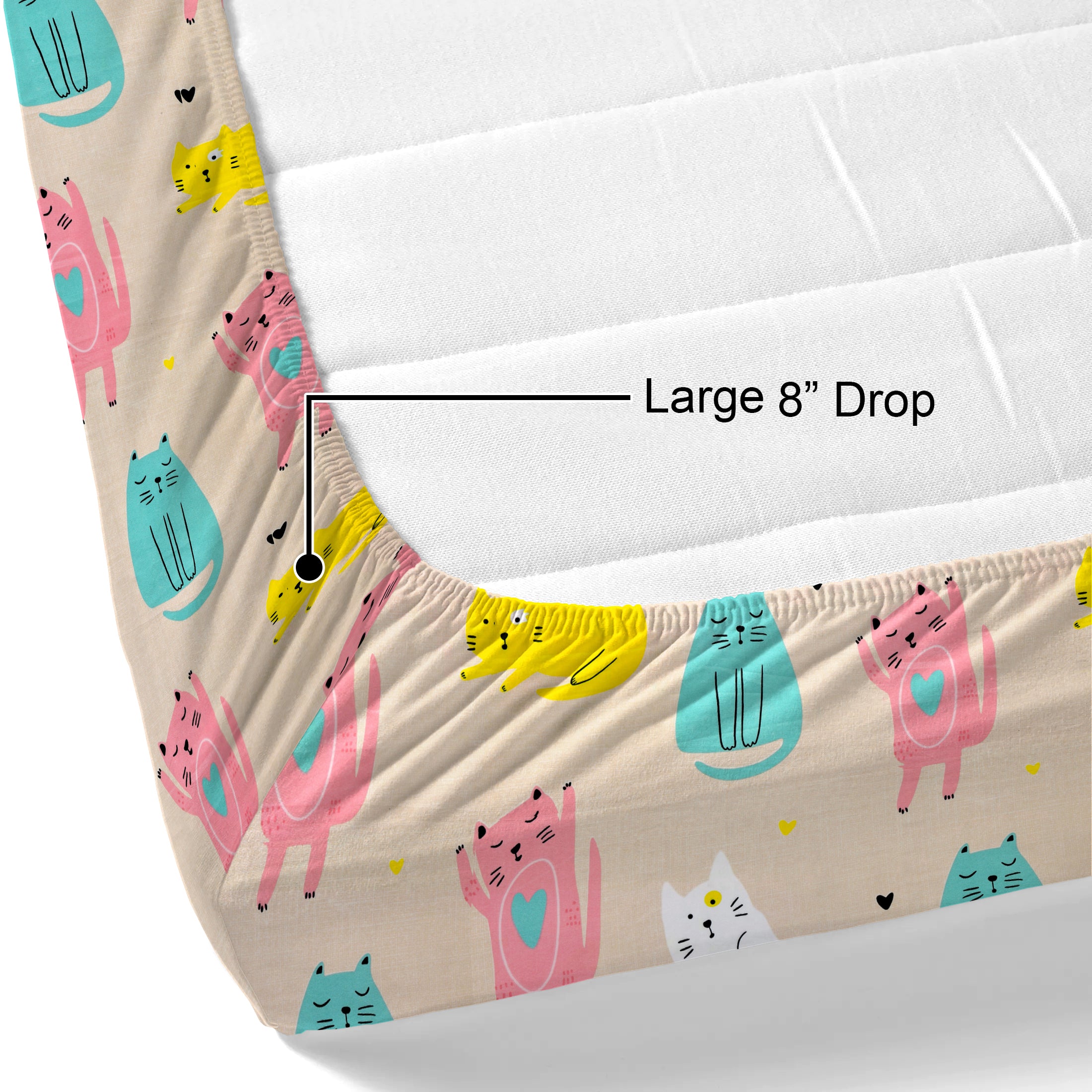 Little Joy Queen Fitted Sheet with 2 Pillow Covers 130 GSM Micropeach Fun Kitty Beige