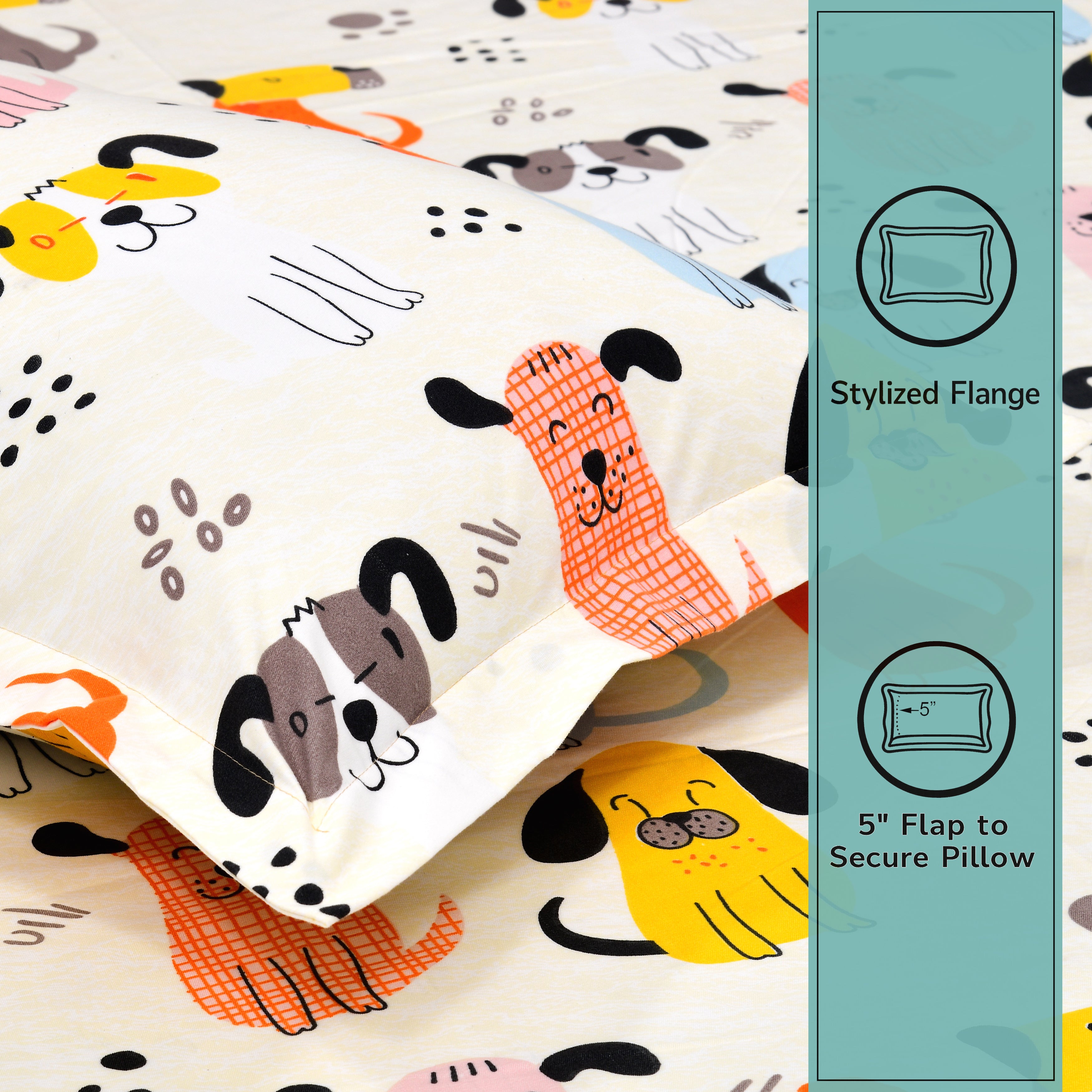Little Joy Singe Fitted Sheet with 1 Pillow Cover 130 GSM Micropeach Cute Puppies White