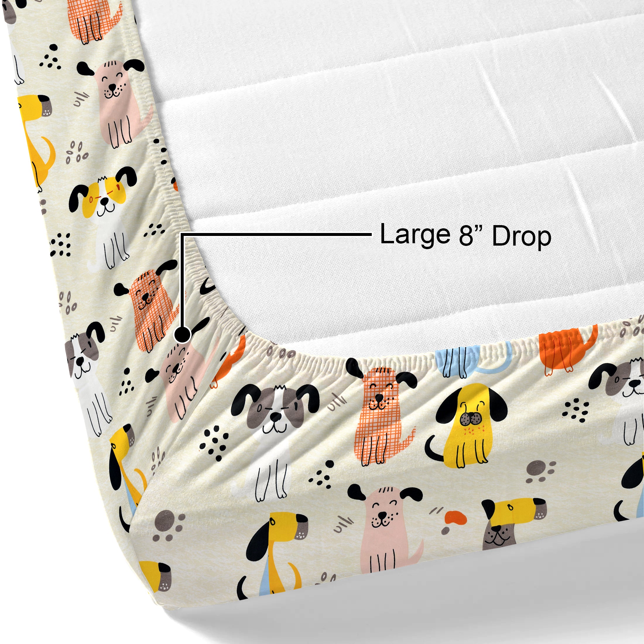 Little Joy Singe Fitted Sheet with 1 Pillow Cover 130 GSM Micropeach Cute Puppies White