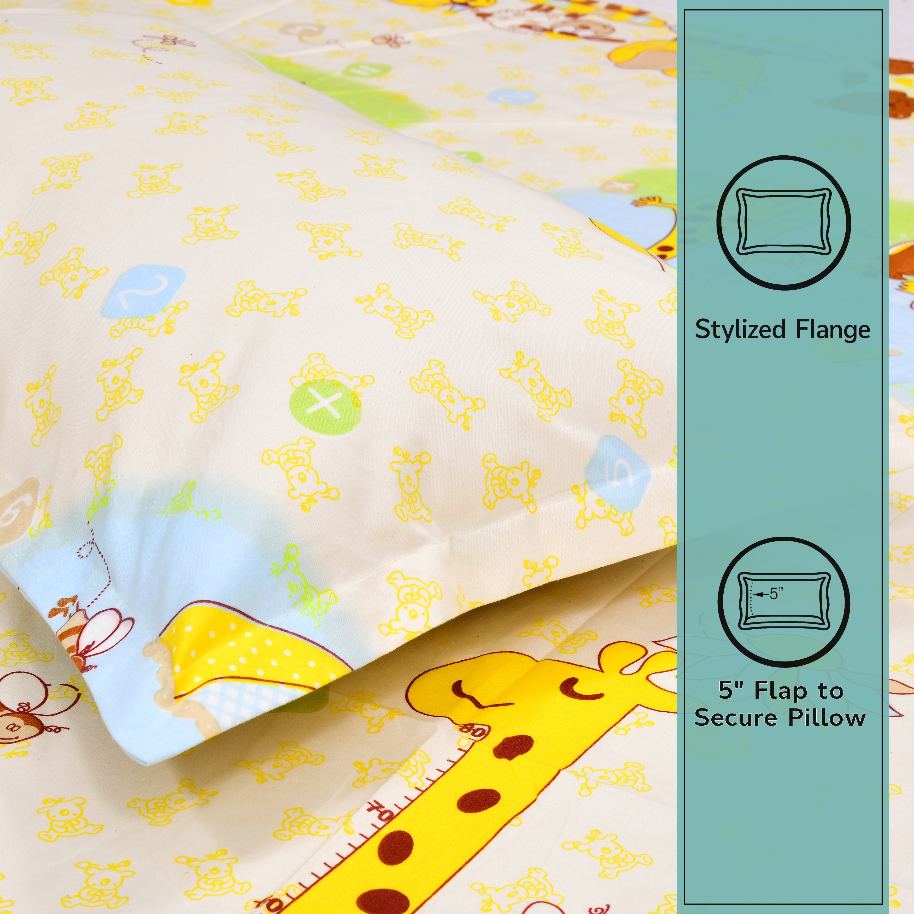 Little Joy Single Bedsheet with 1 Pillow Cover 130 GSM Micropeach Funny Toons Yellow