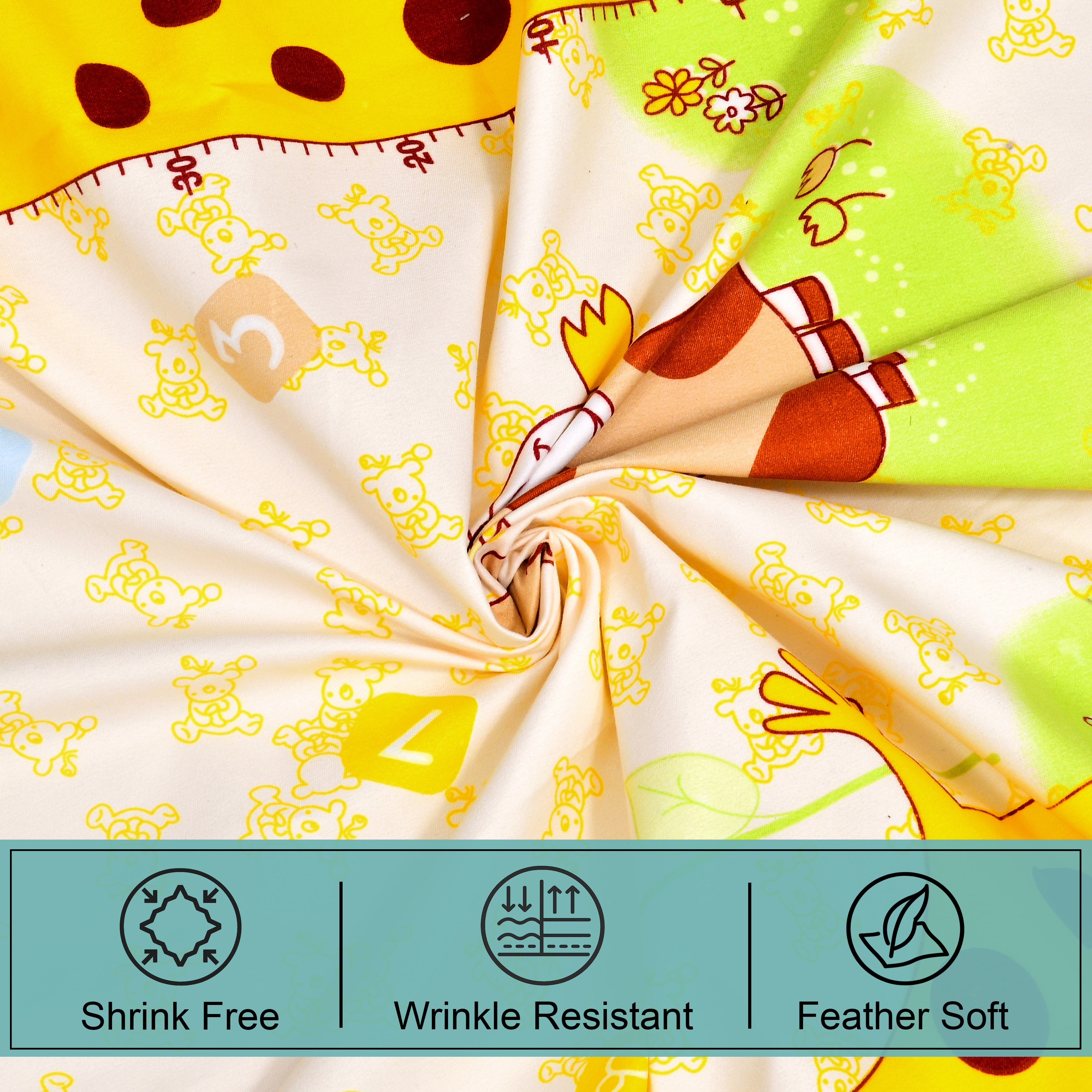 Little Joy Queen Fitted Sheet with 2 Pillow Covers 130 GSM Micropeach Funny Toons Yellow