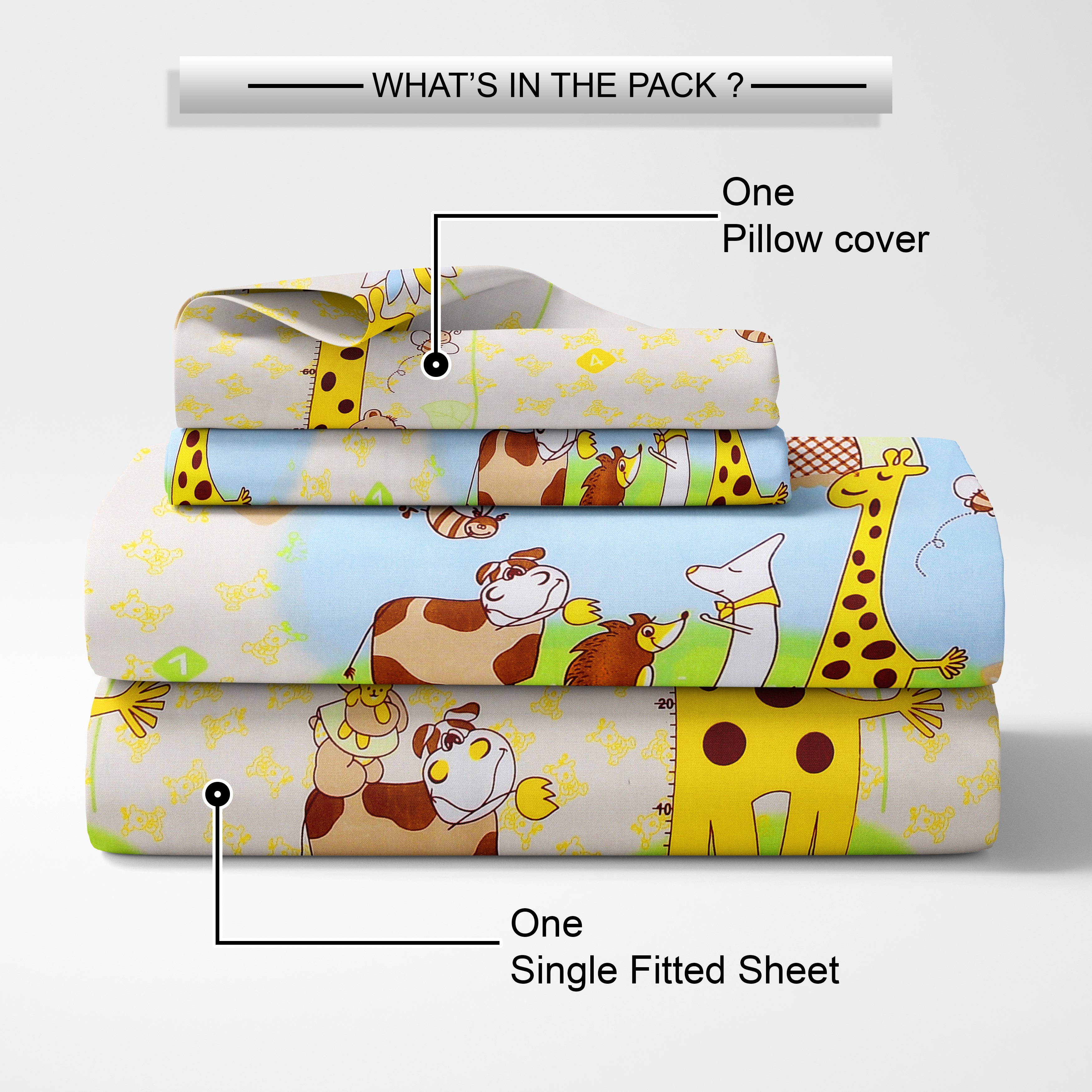 Little Joy Singe Fitted Sheet with 1 Pillow Cover 130 GSM Micropeach Funny Toons Yellow
