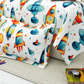 Little Joy Single Bedsheet with 1 Pillow Cover 130 GSM Micropeach Space Craft White
