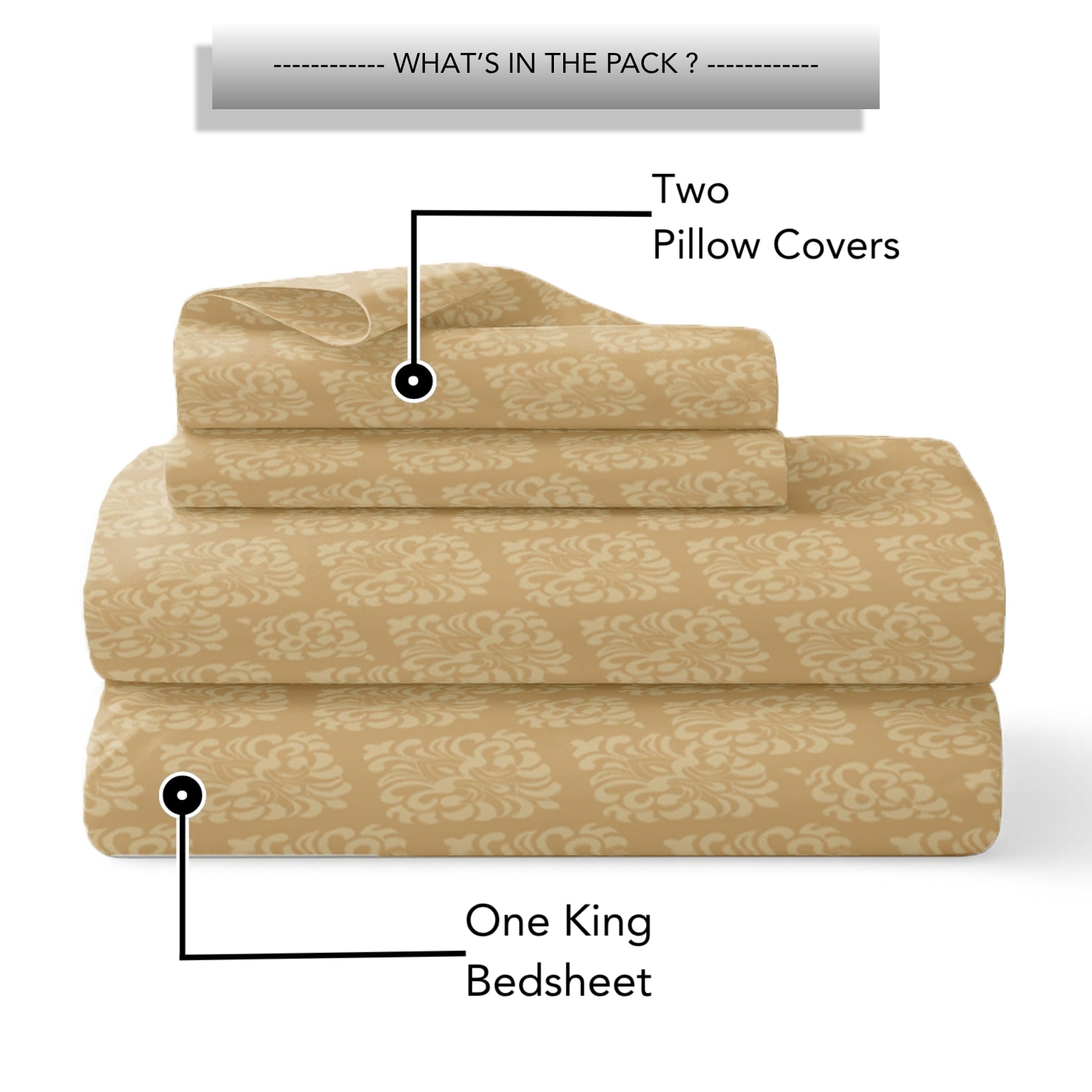 Jasmine King XL Bedsheet with 2 Pillow Covers 115 GSM Micropeach Embossed Jaquard Camel