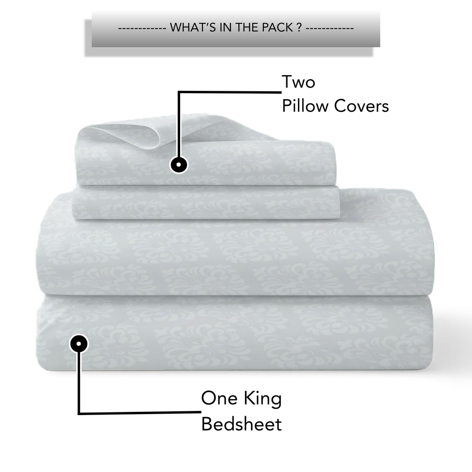 Jasmine King XL Bedsheet with 2 Pillow Covers 115 GSM Micropeach Embossed Jaquard Grey
