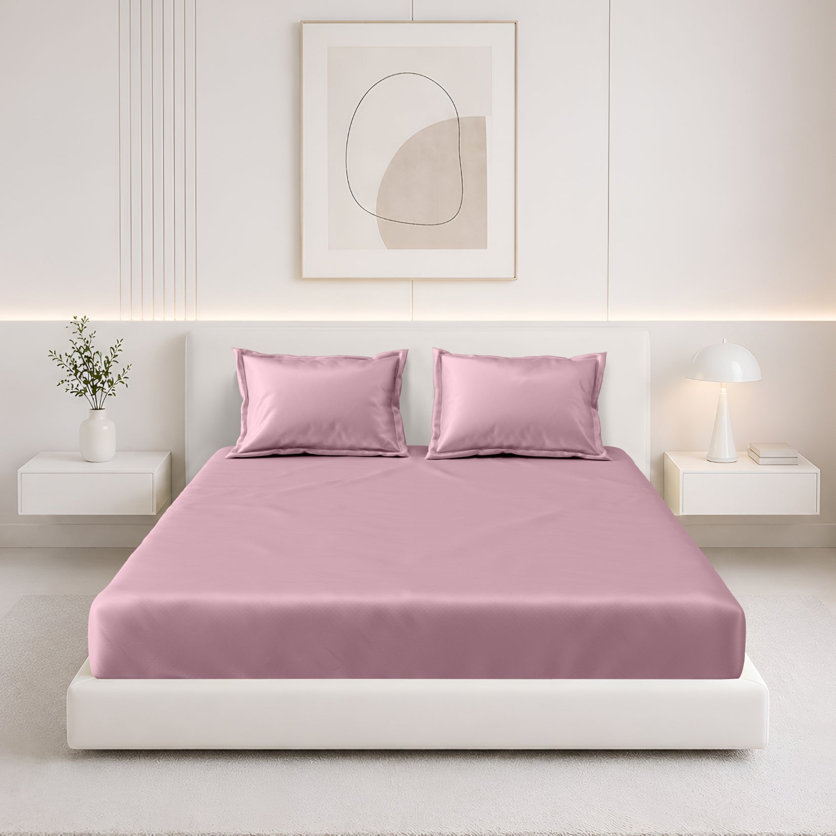 Tulip King XL Bedsheet with 2 Pillow Covers 125 GSM Micropeach Super Sateen Baby Pink