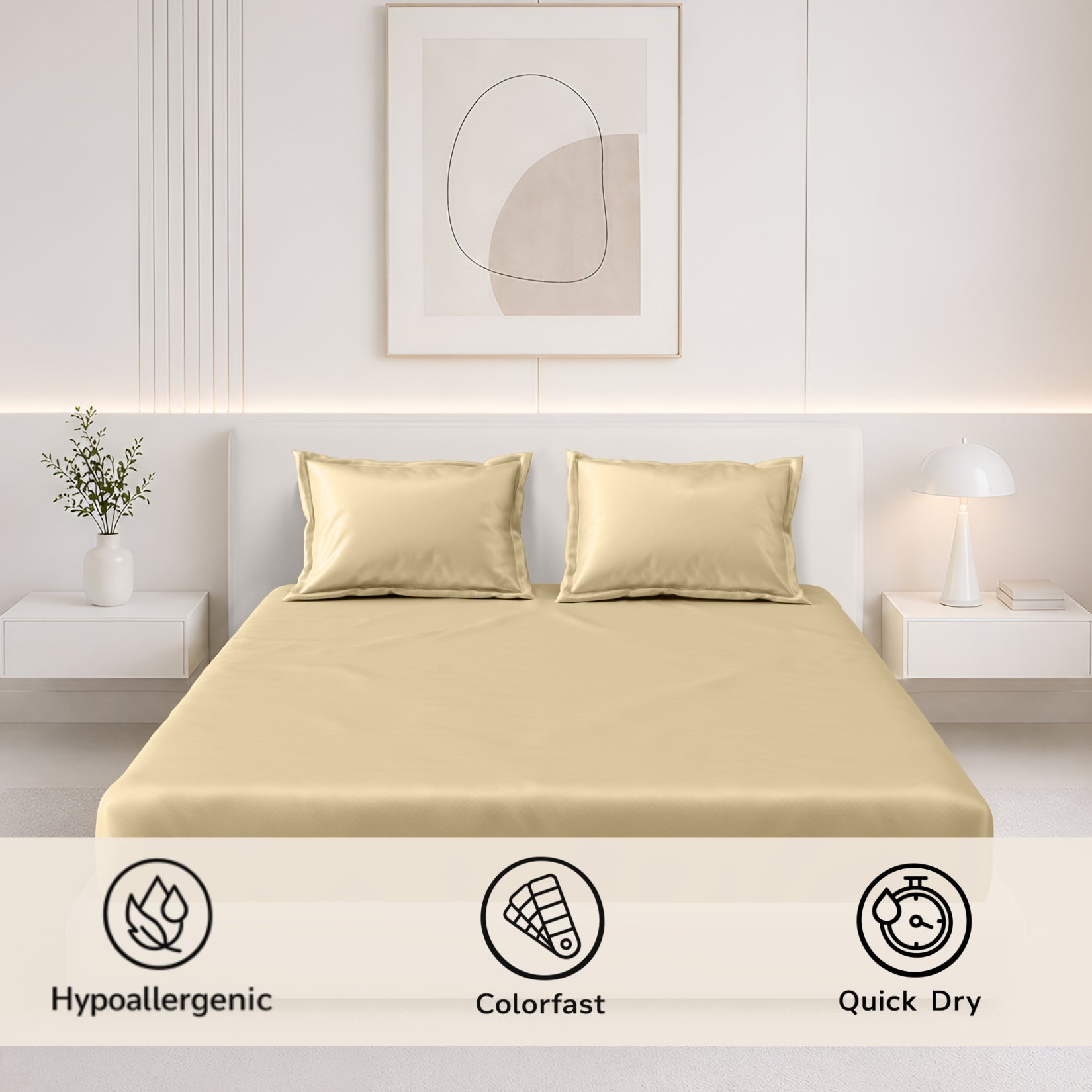 Tulip King XL Bedsheet with 2 Pillow Covers 125 GSM Micropeach Super Sateen Gold