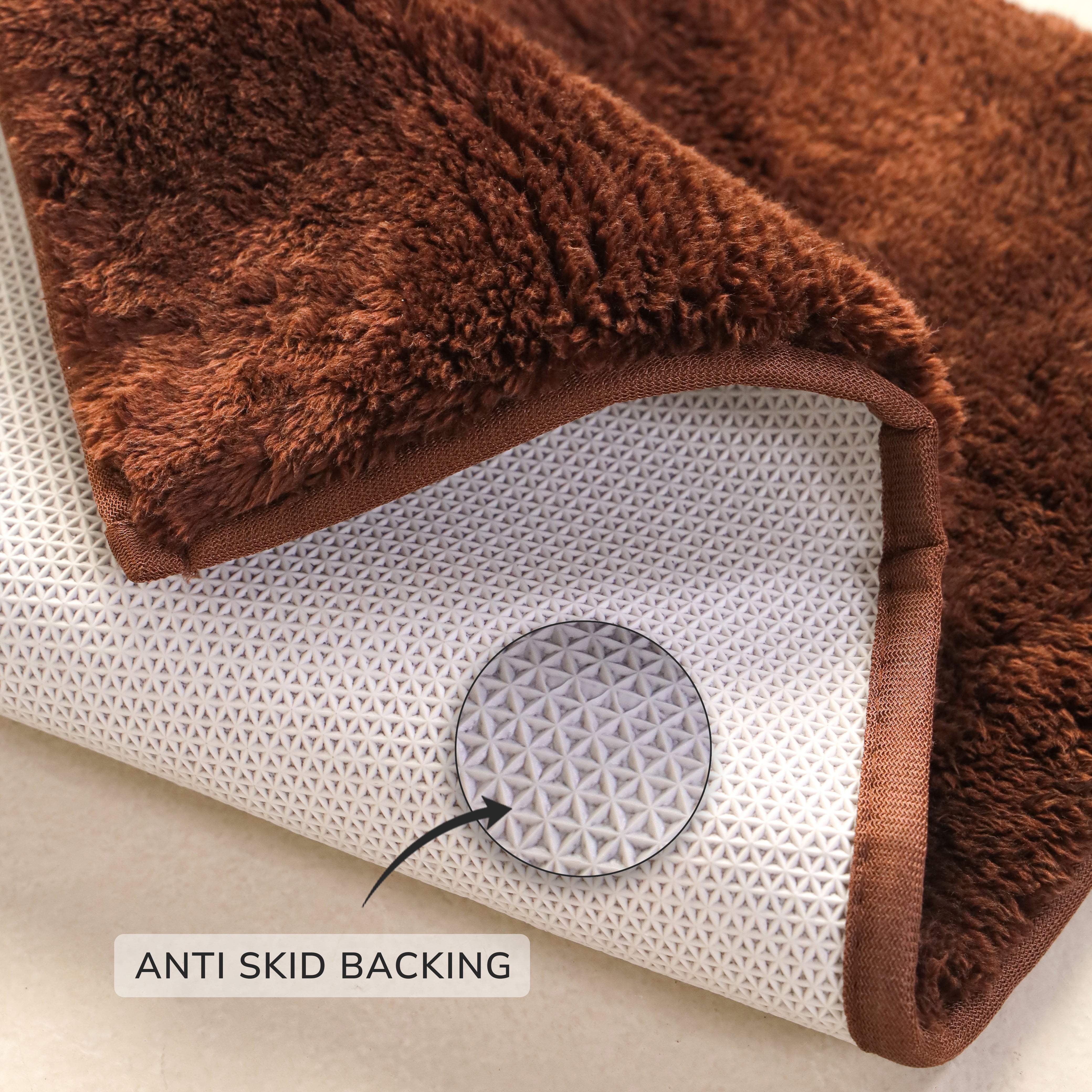 Rose Large Size Bath Mat Rabit Fur With TPR Backing Solid Coffee