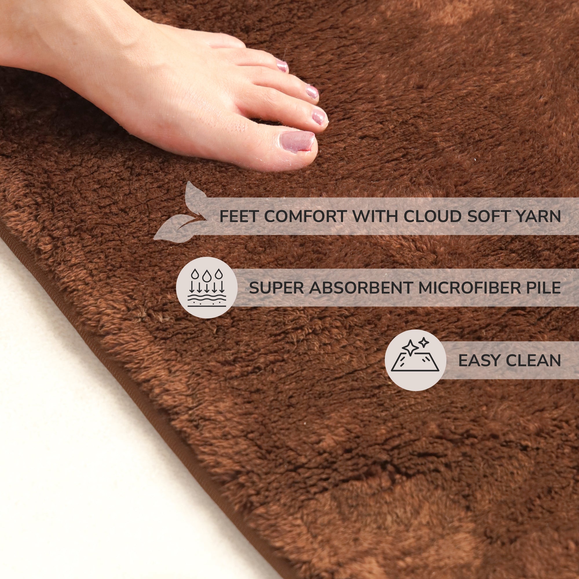 Rose Large Size Bath Mat Rabit Fur With TPR Backing Solid Coffee