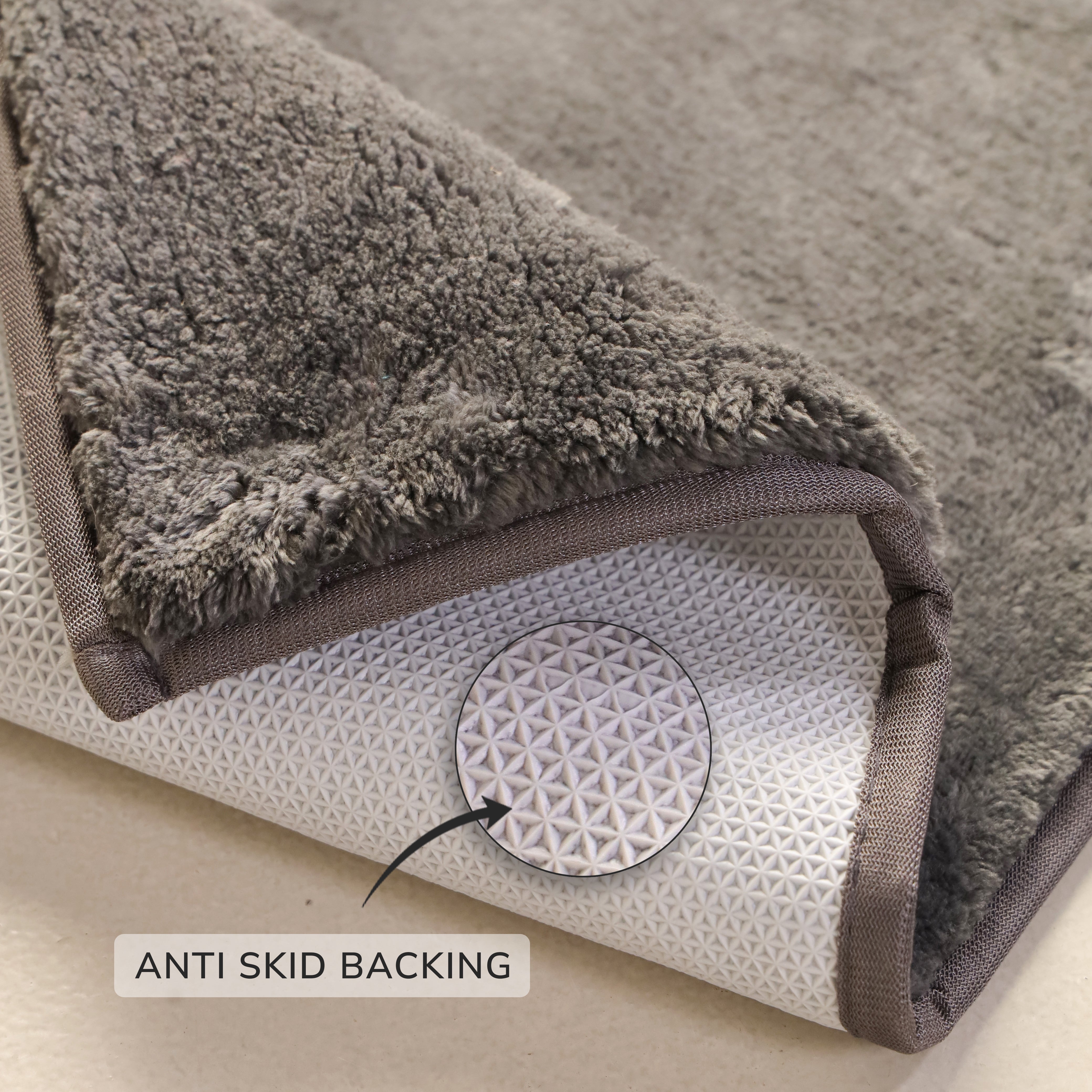Rose Large Size Bath Mat Rabit Fur With TPR Backing Solid Grey