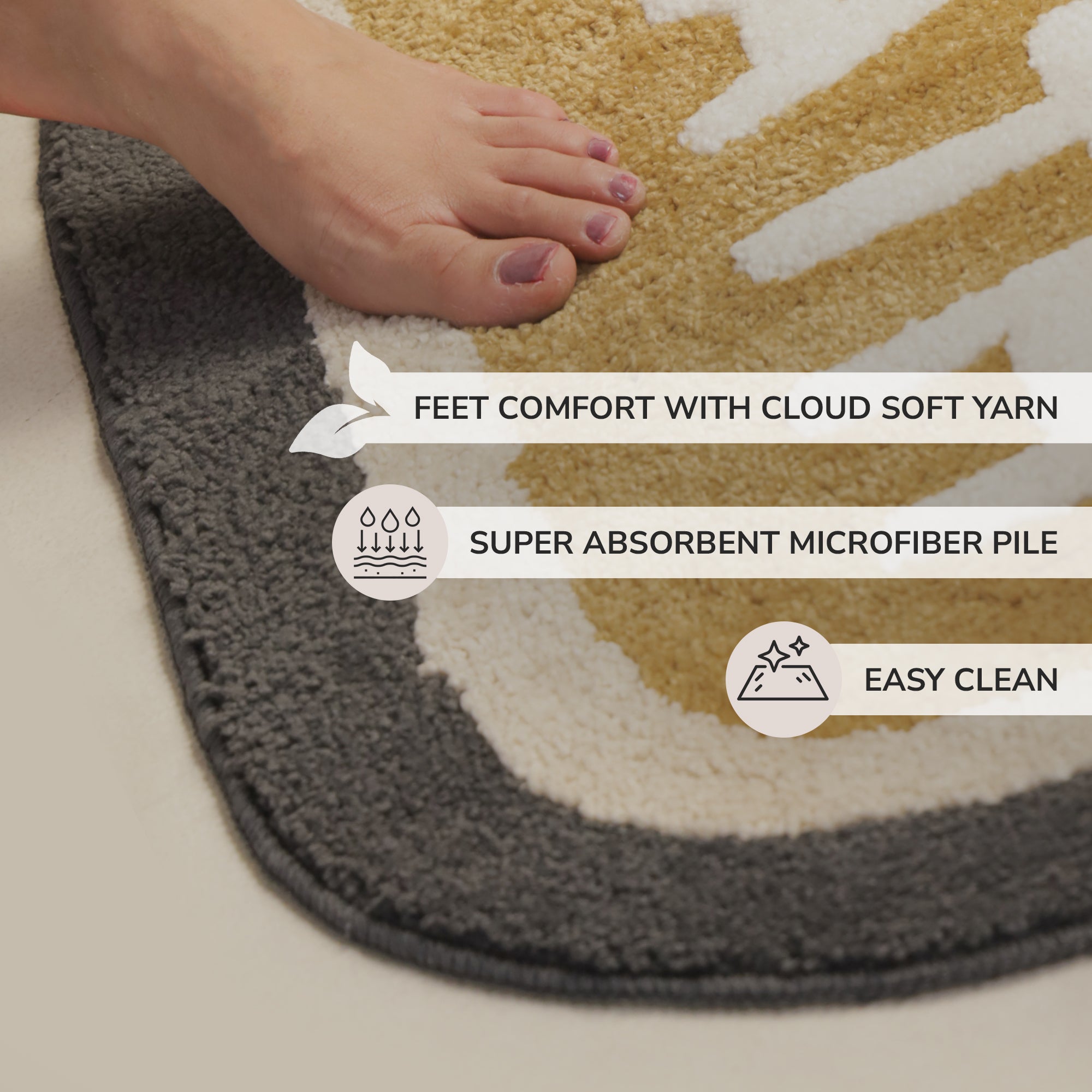 Lily Xtra Large Size Bath Mat Micro with Latex Backing Oval Bath Gold