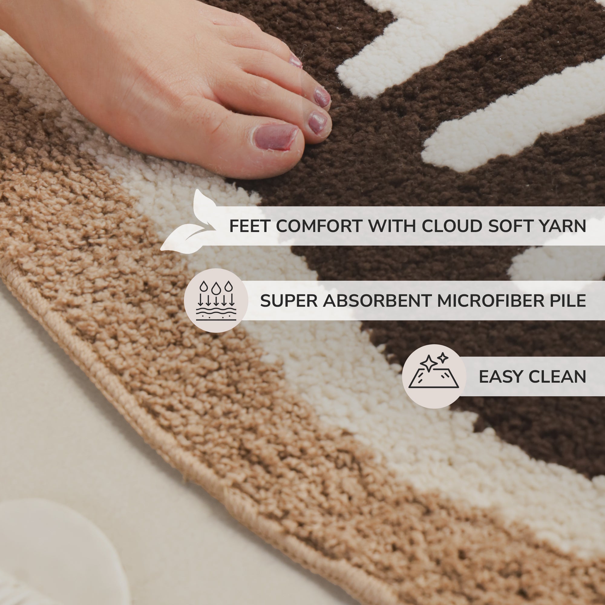 Lily Xtra Large Size Bath Mat Micro with Latex Backing Oval Bath Coffee