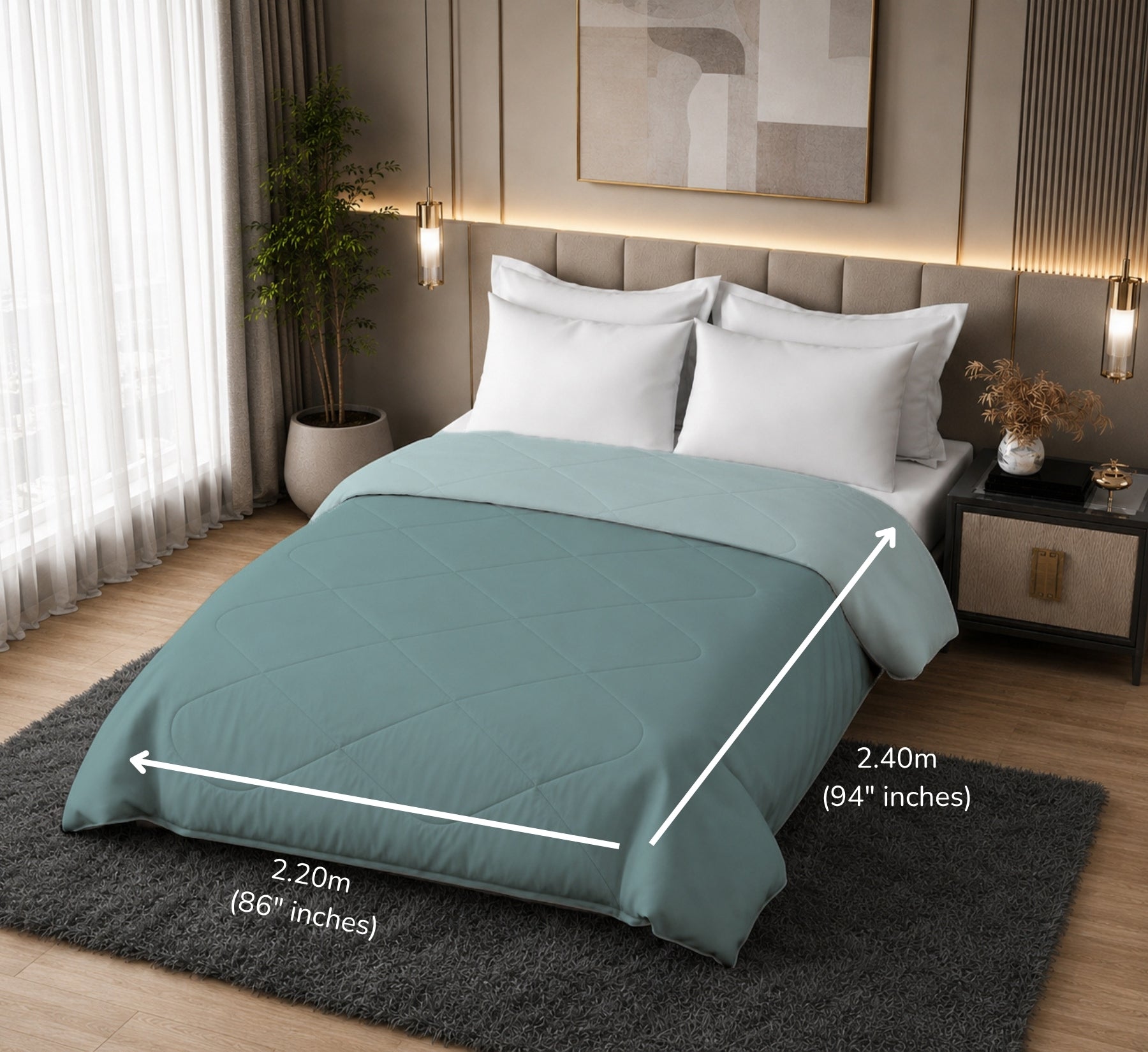Jasmine Double Comforter 90 GSM Fabric with 120 GSM Filling Reversible Sky / Denim