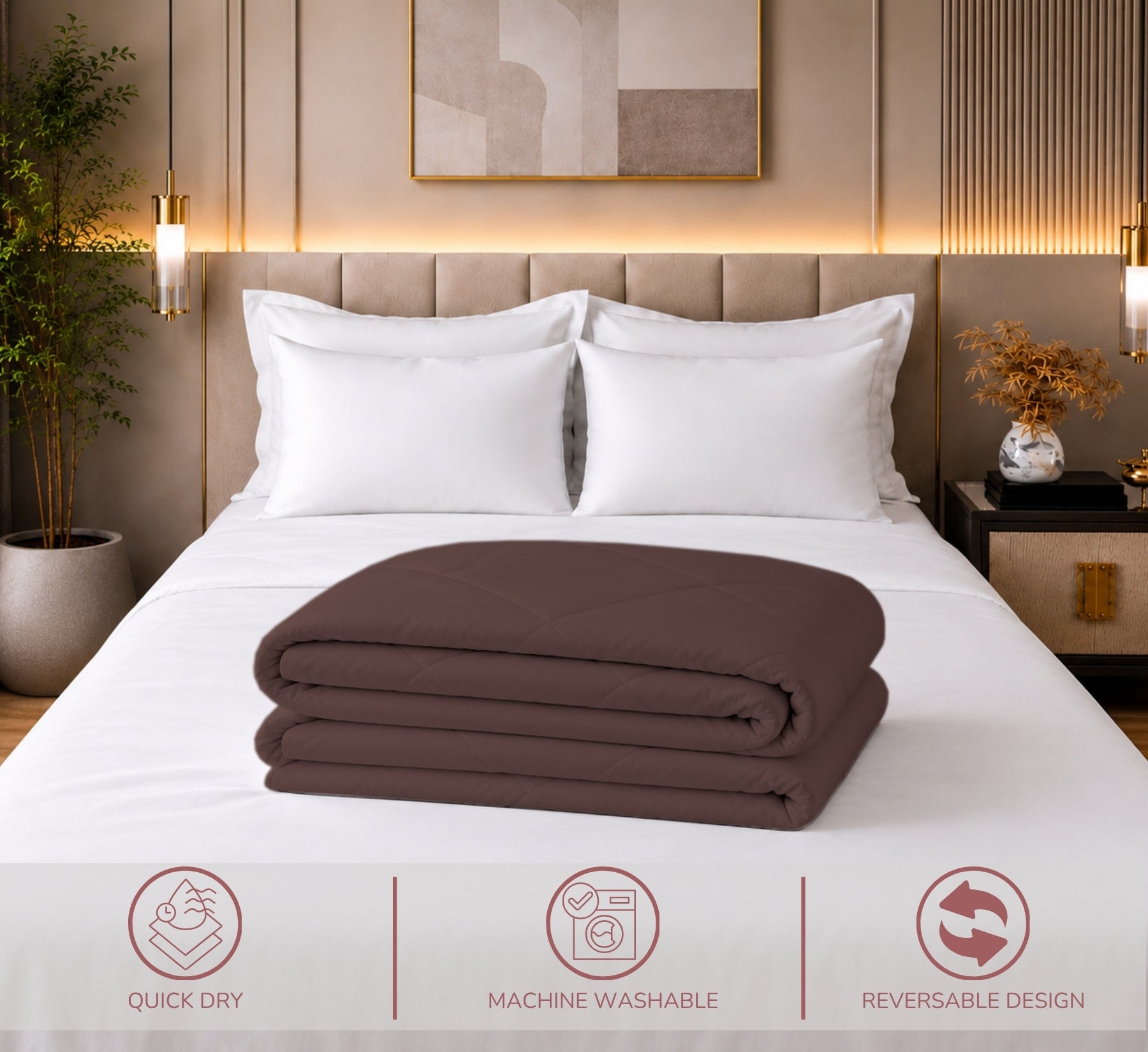 Jasmine Double Comforter 90 GSM Fabric with 120 GSM Filling Reversible Camel / Coffee