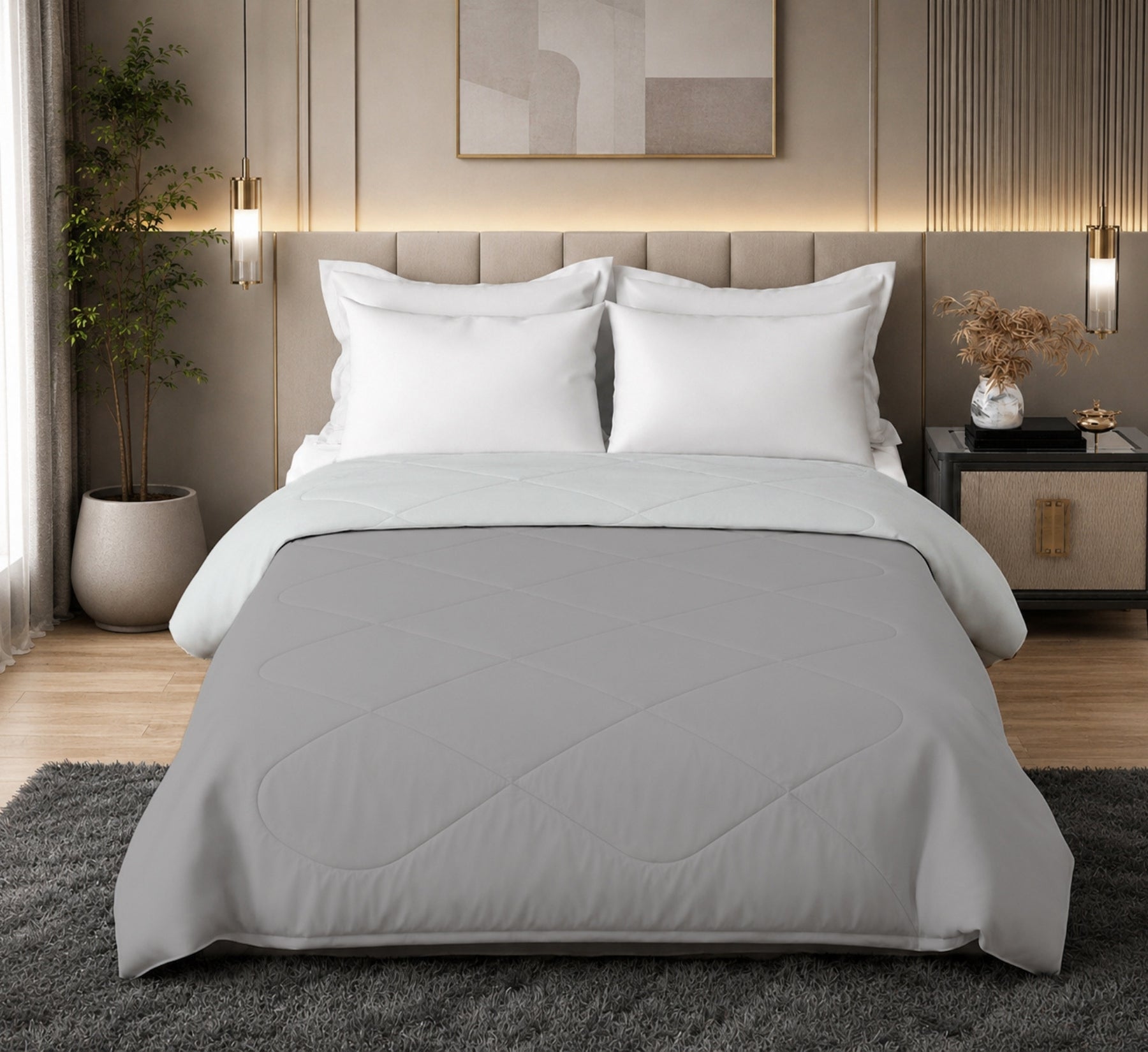 Jasmine Double Comforter 90 GSM Fabric with 120 GSM Filling Reversible Pearl Grey / Ash