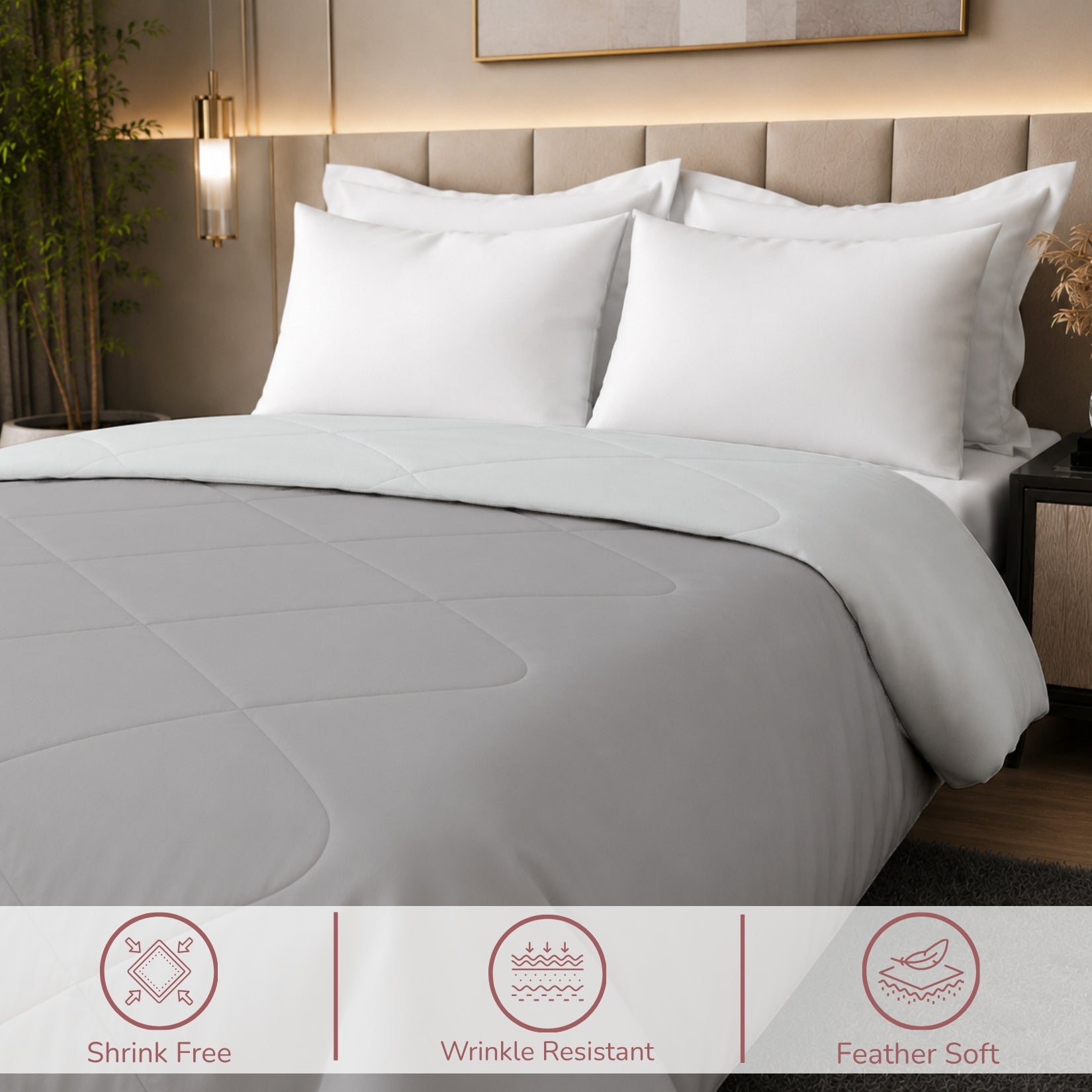 Jasmine Double Comforter 90 GSM Fabric with 120 GSM Filling Reversible Pearl Grey / Ash