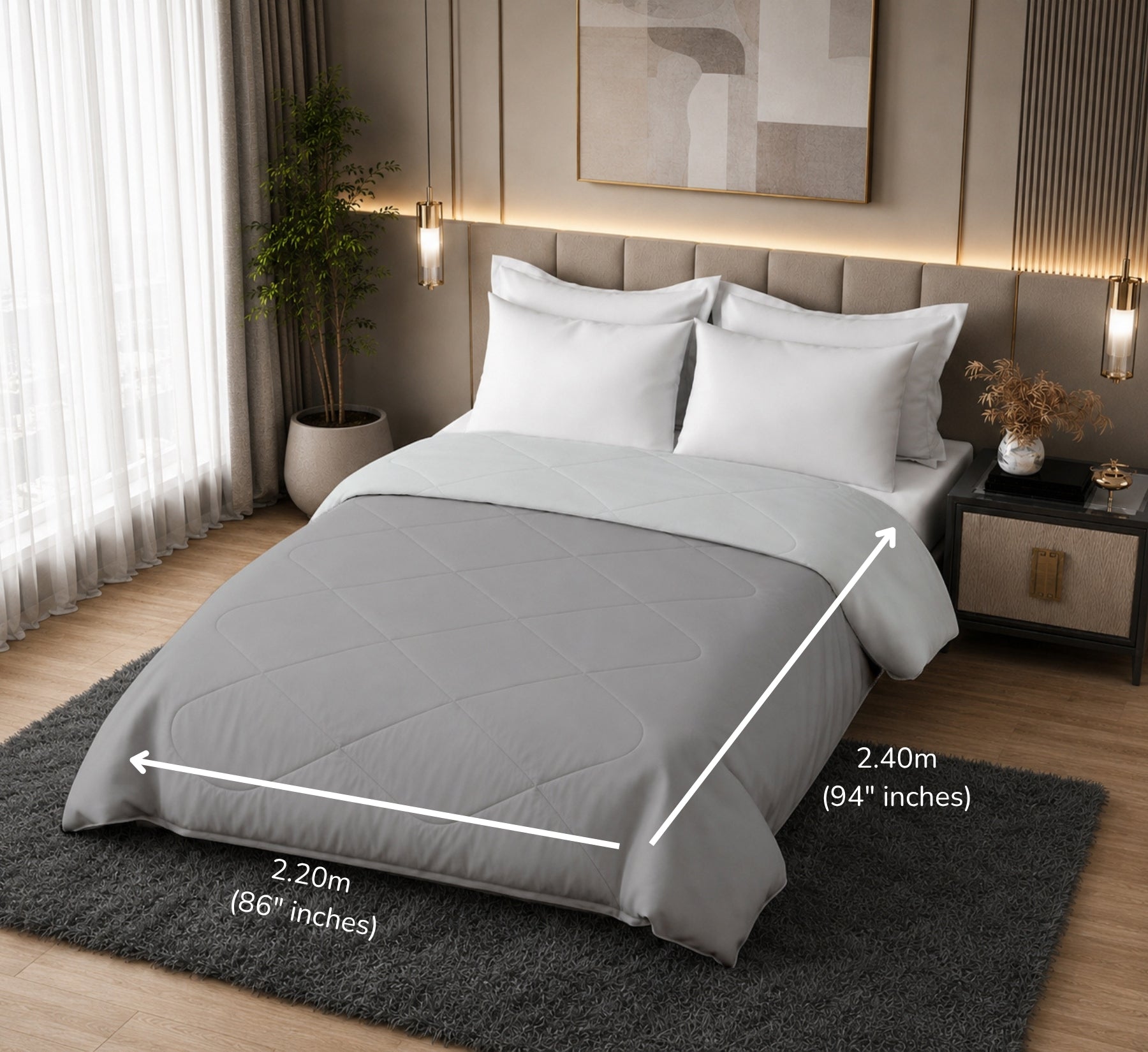 Jasmine Double Comforter 90 GSM Fabric with 120 GSM Filling Reversible Pearl Grey / Ash