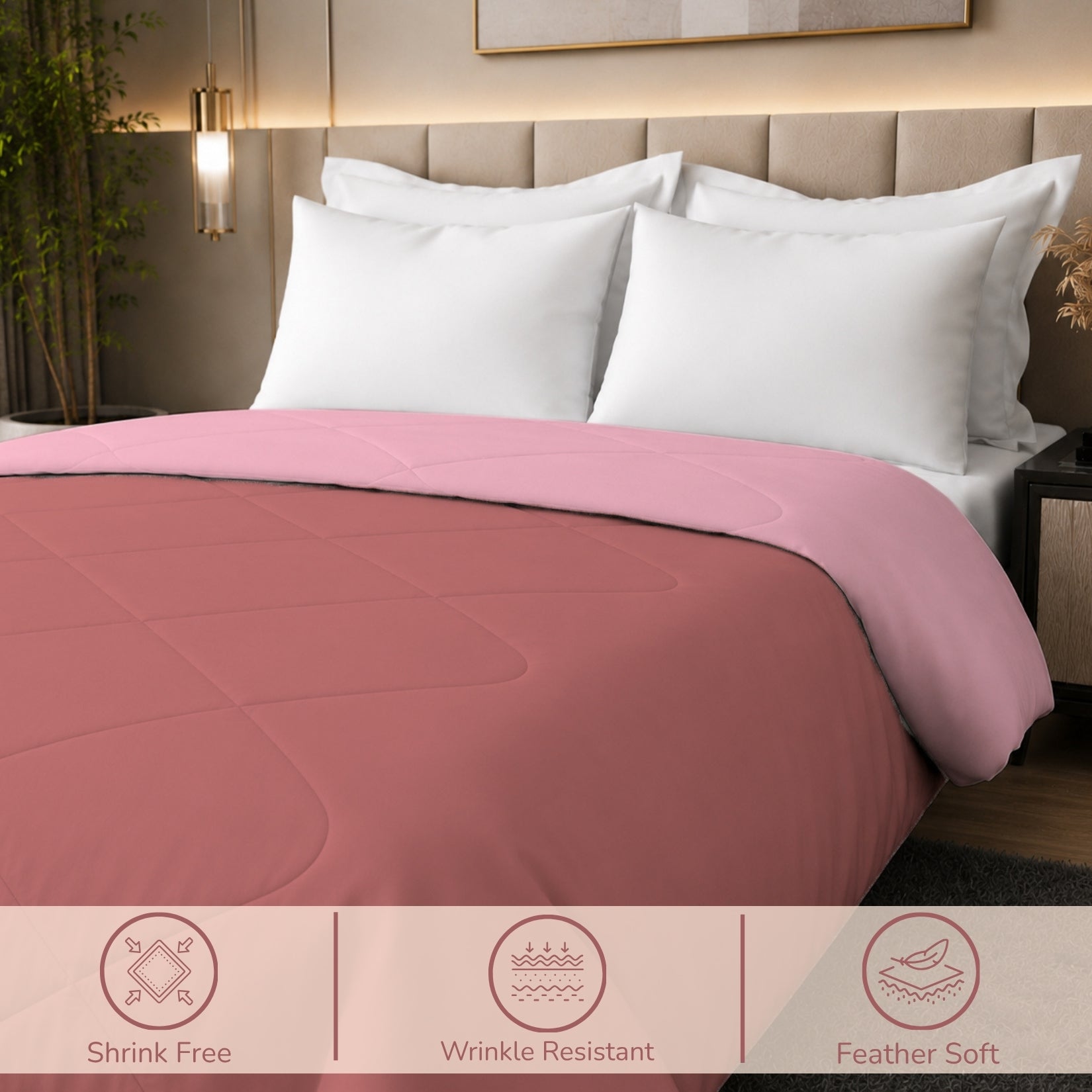 Jasmine Double Comforter 90 GSM Fabric with 120 GSM Filling Reversible Peach / Terracotta