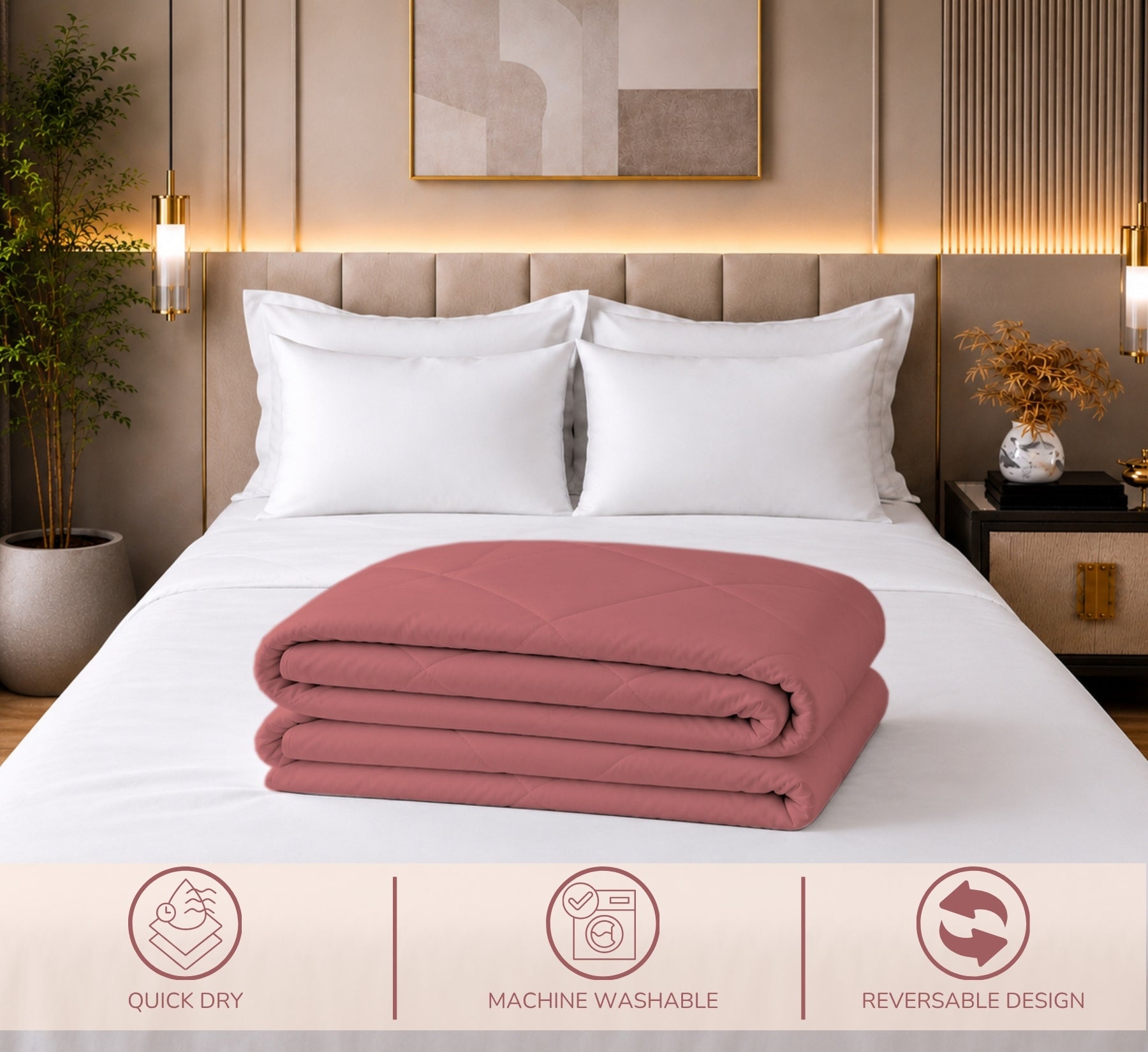 Jasmine Double Comforter 90 GSM Fabric with 120 GSM Filling Reversible Peach / Terracotta