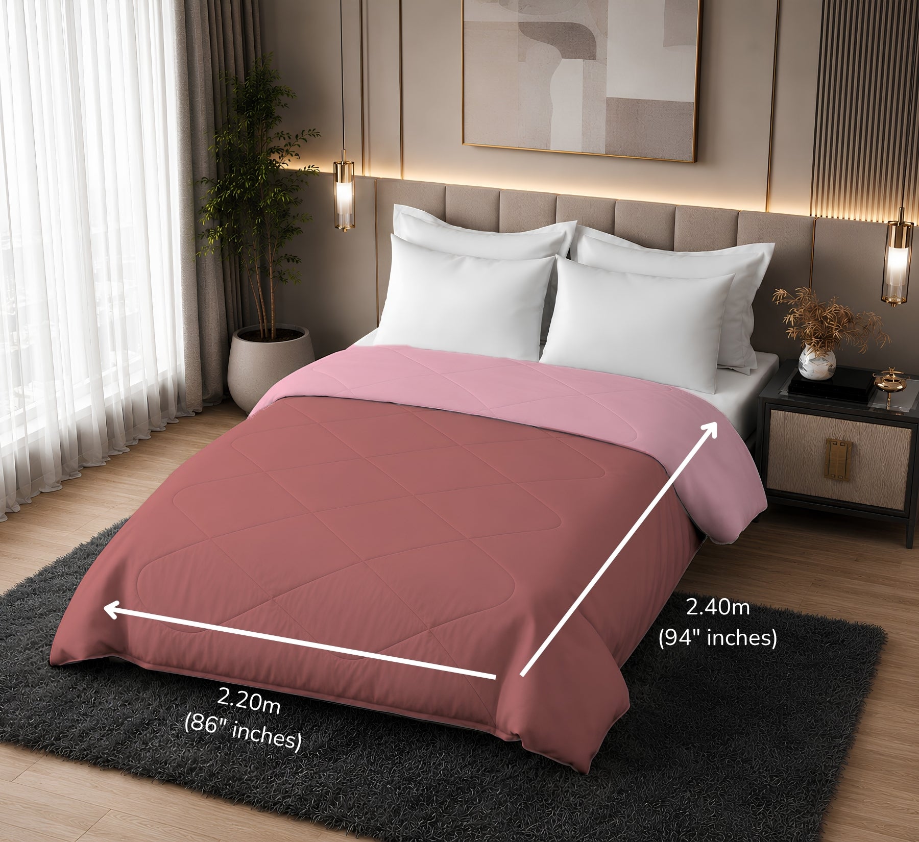 Jasmine Double Comforter 90 GSM Fabric with 120 GSM Filling Reversible Peach / Terracotta